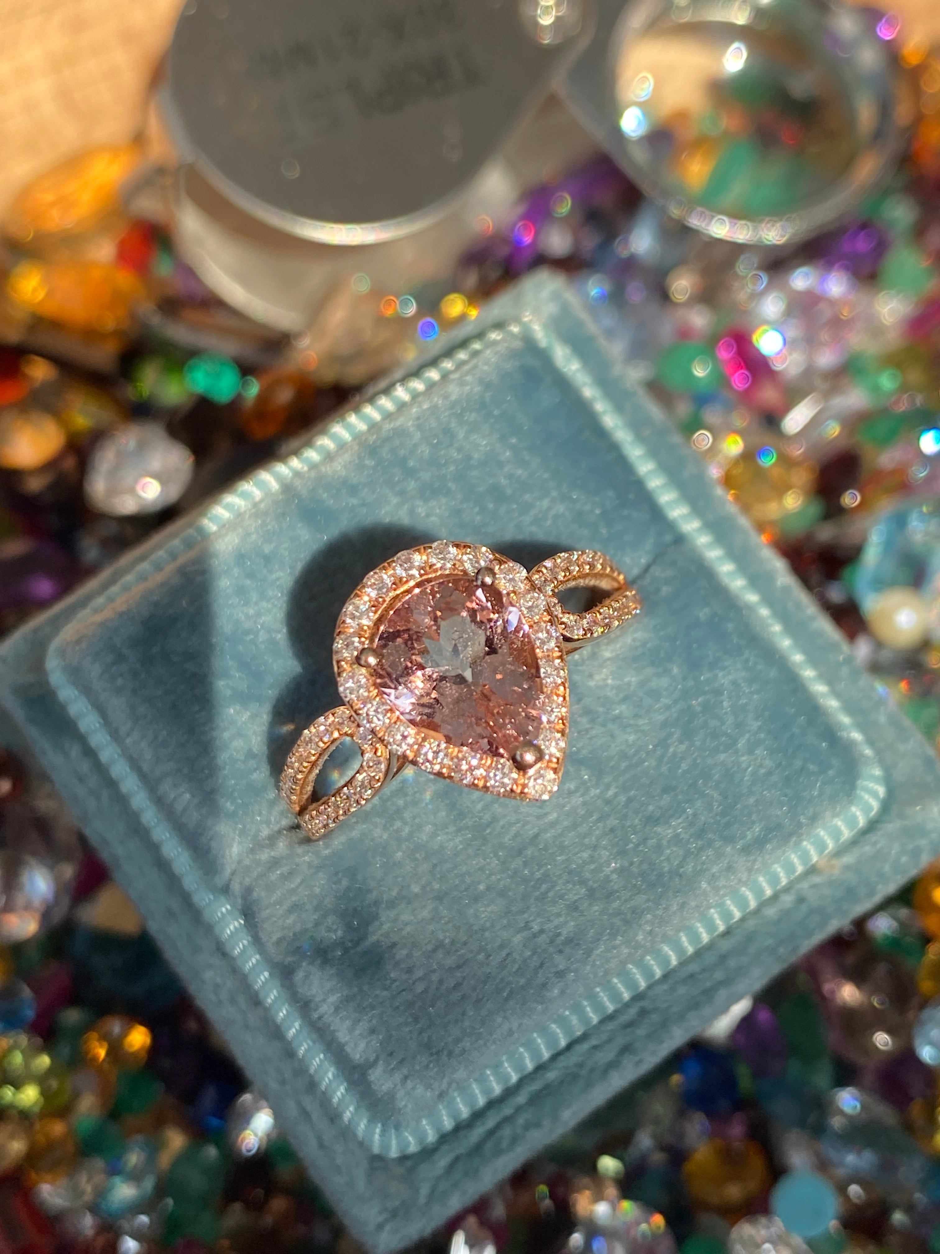 2.03 CTW Pear Cut Morganite and Natural Diamond Ring in 18ct Rose Gold