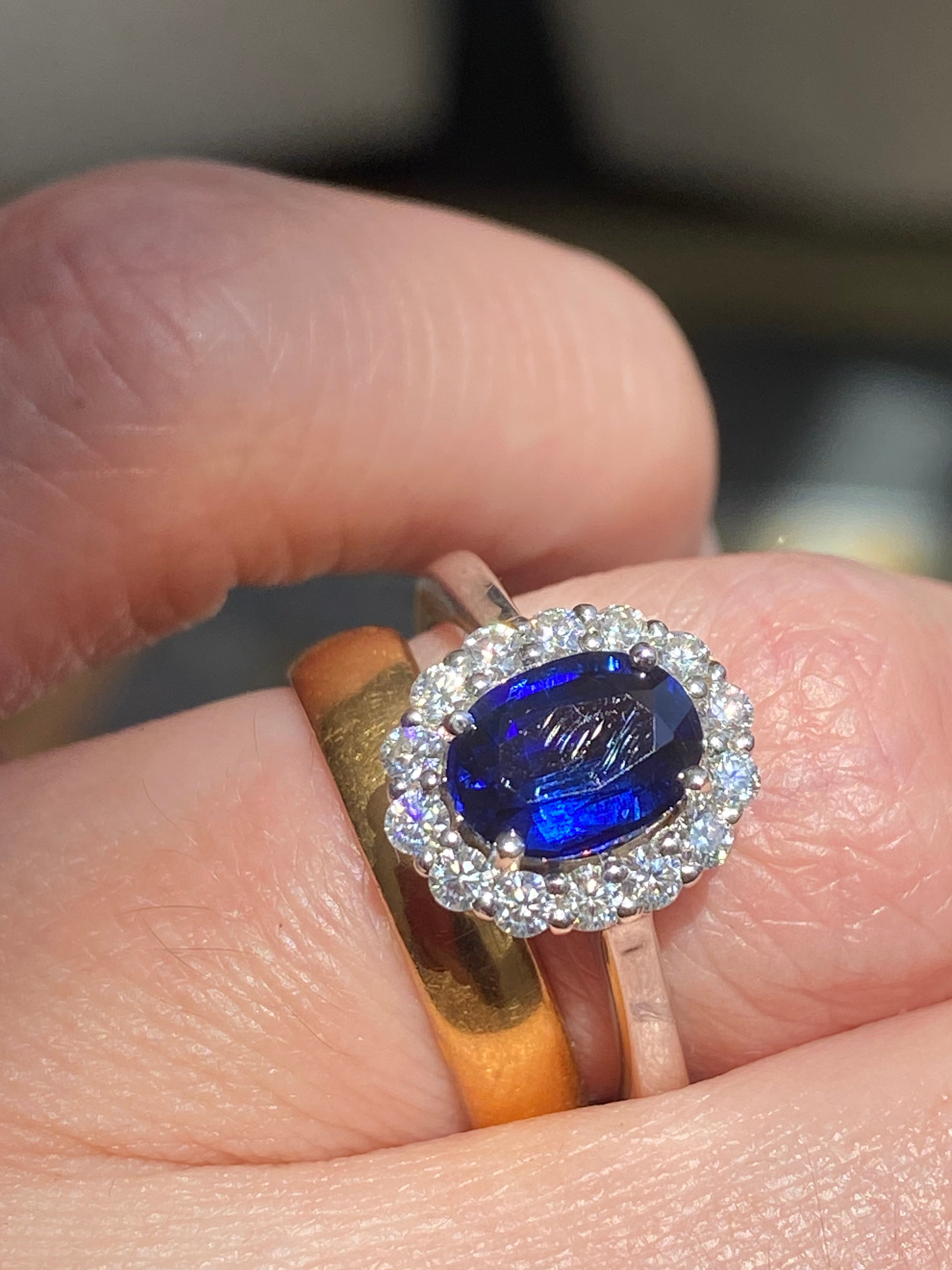 2.00 CTW Oval Cut Kyanite Moissanite Halo Ring in Sterling Silver