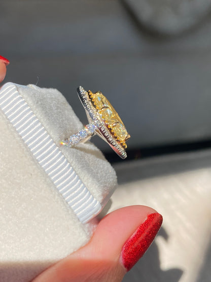 3.21 ctw Marquise Cut Natural Yellow Diamond Engagement Ring in Platinum and 18ct Yellow Gold