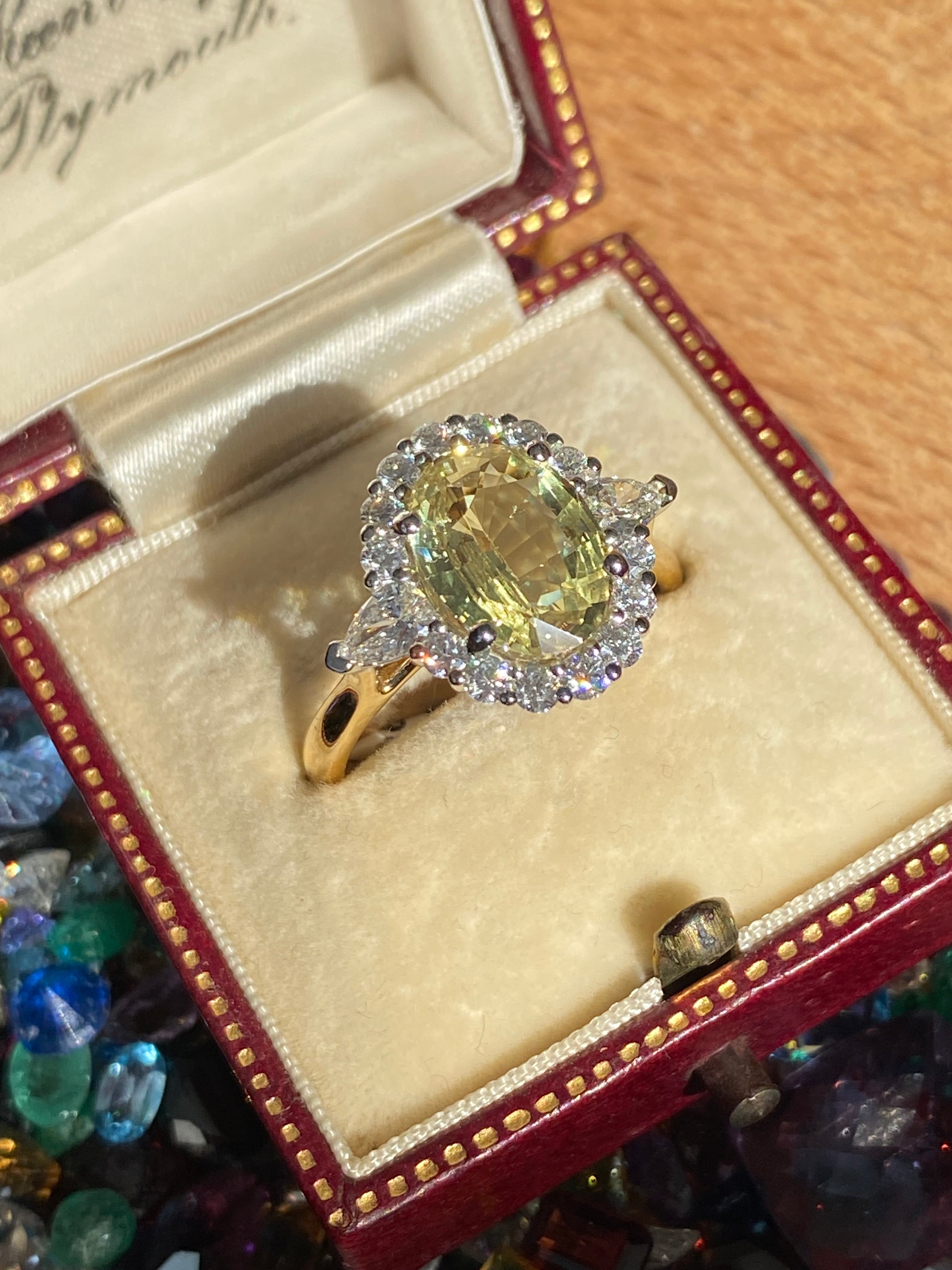 3.73 CTW Yellow Sapphire and Natural Diamond Ring in Platinum and 18ct Yellow Gold