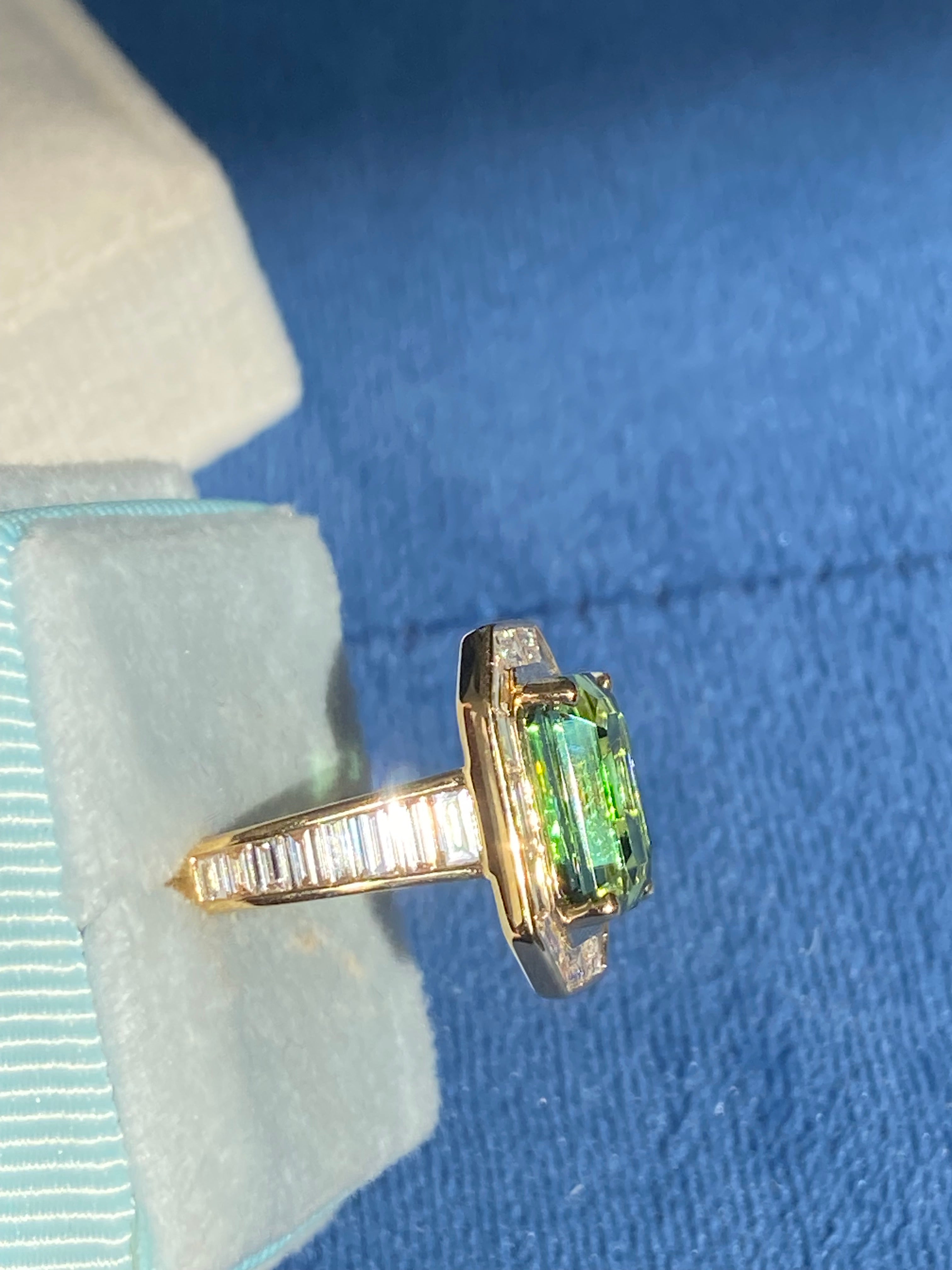 3.85 Carat Green Tourmaline and 1.84ctw Natural Diamond Ring in 18ct Yellow Gold