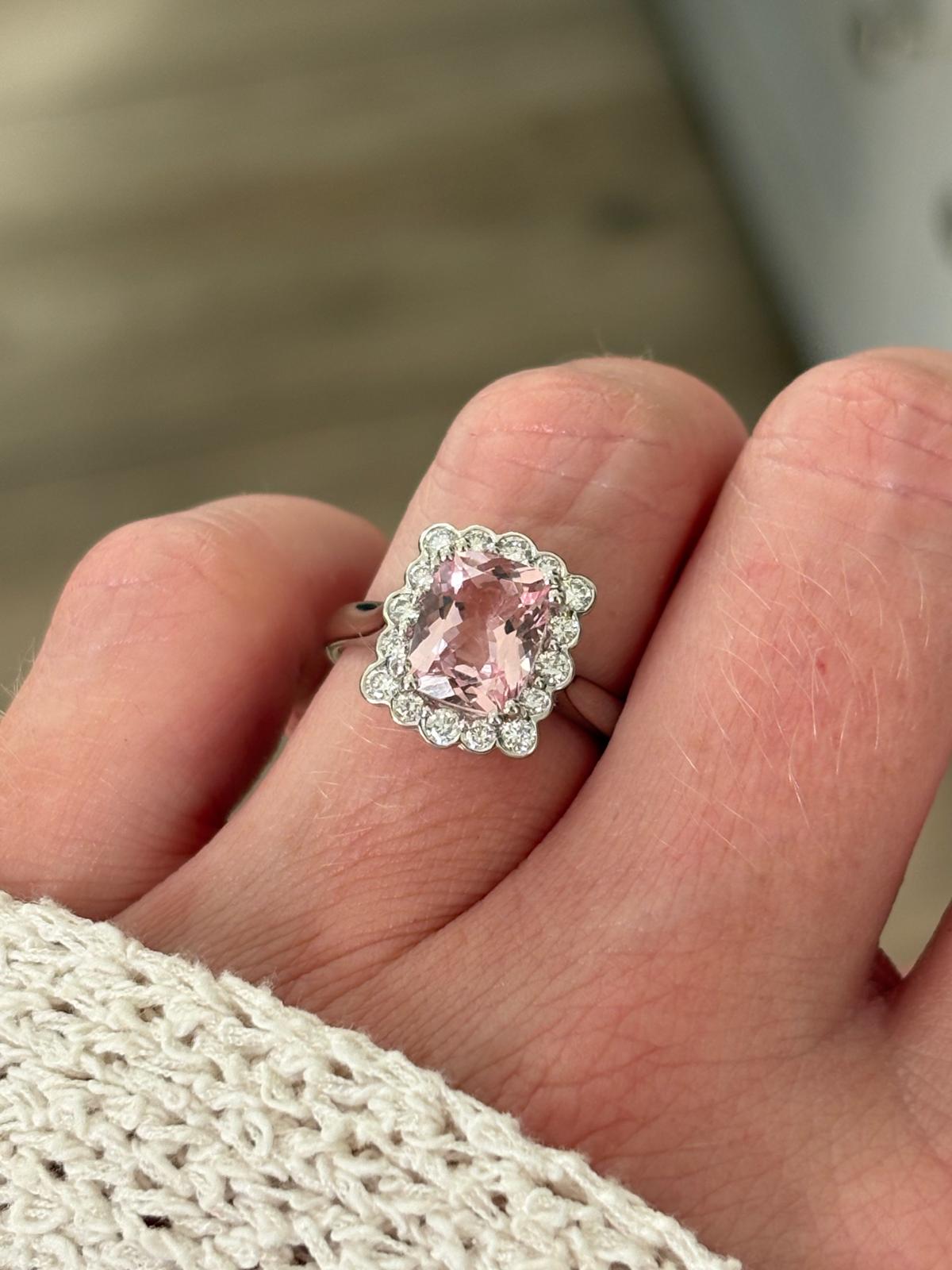 2.03 Carat Morganite and 0.45ctw Natural Diamond Ring in Platinum
