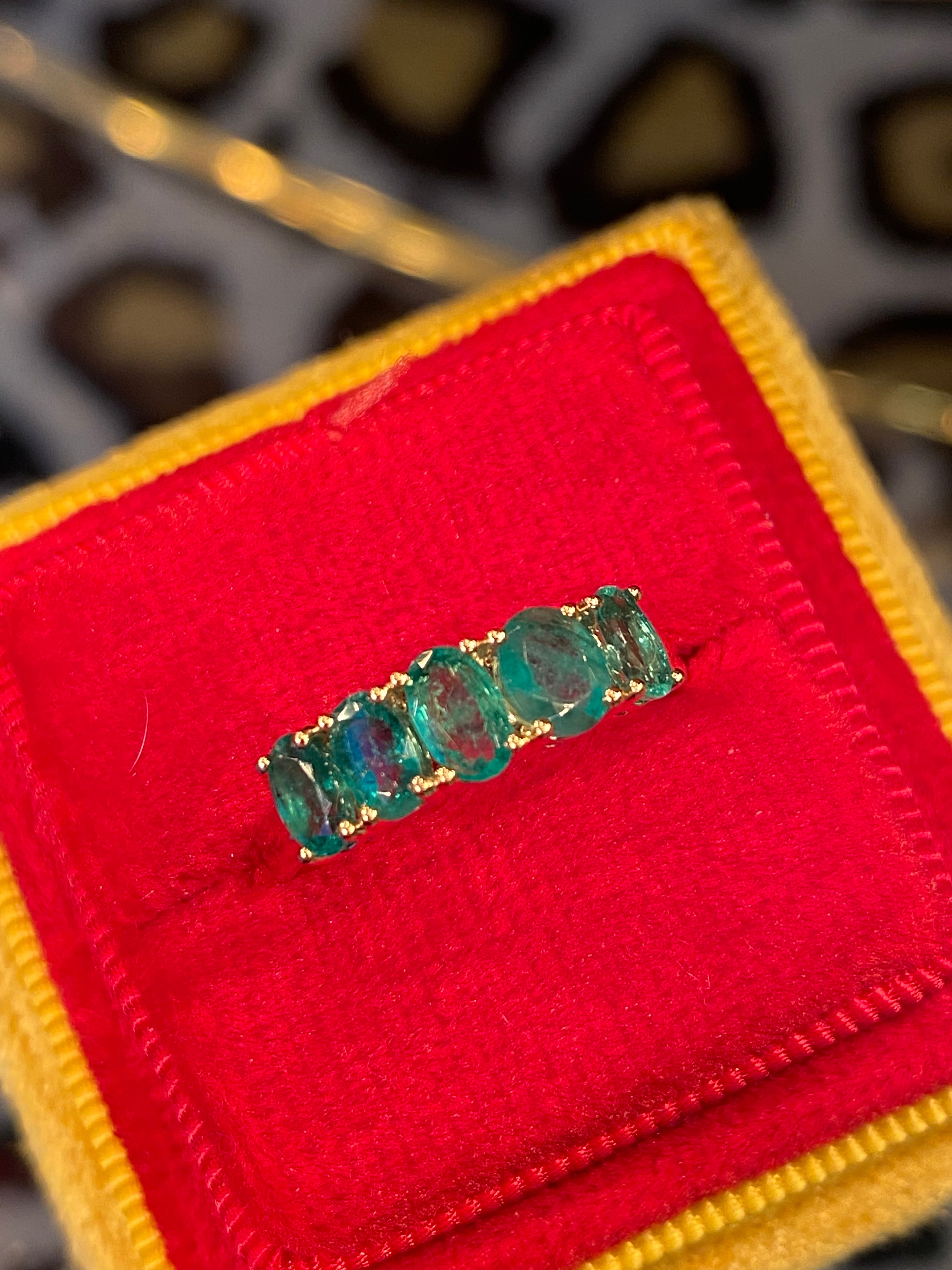 1.23 CTW Emerald Five Stone Ring in 9ct Yellow Gold