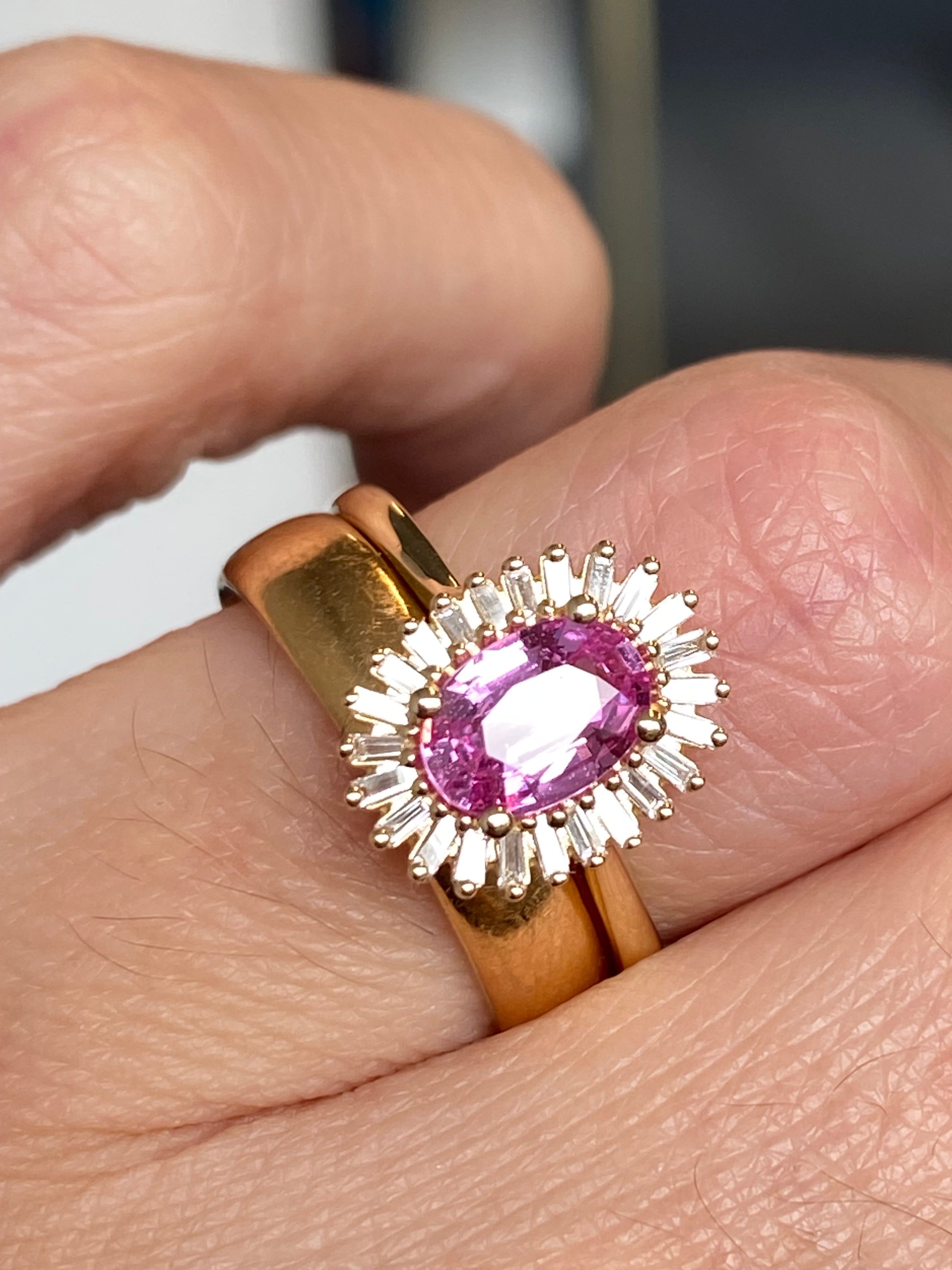 Starburst Pink Sapphire and Natural Diamond Ballerina Ring in 18ct Yellow Gold