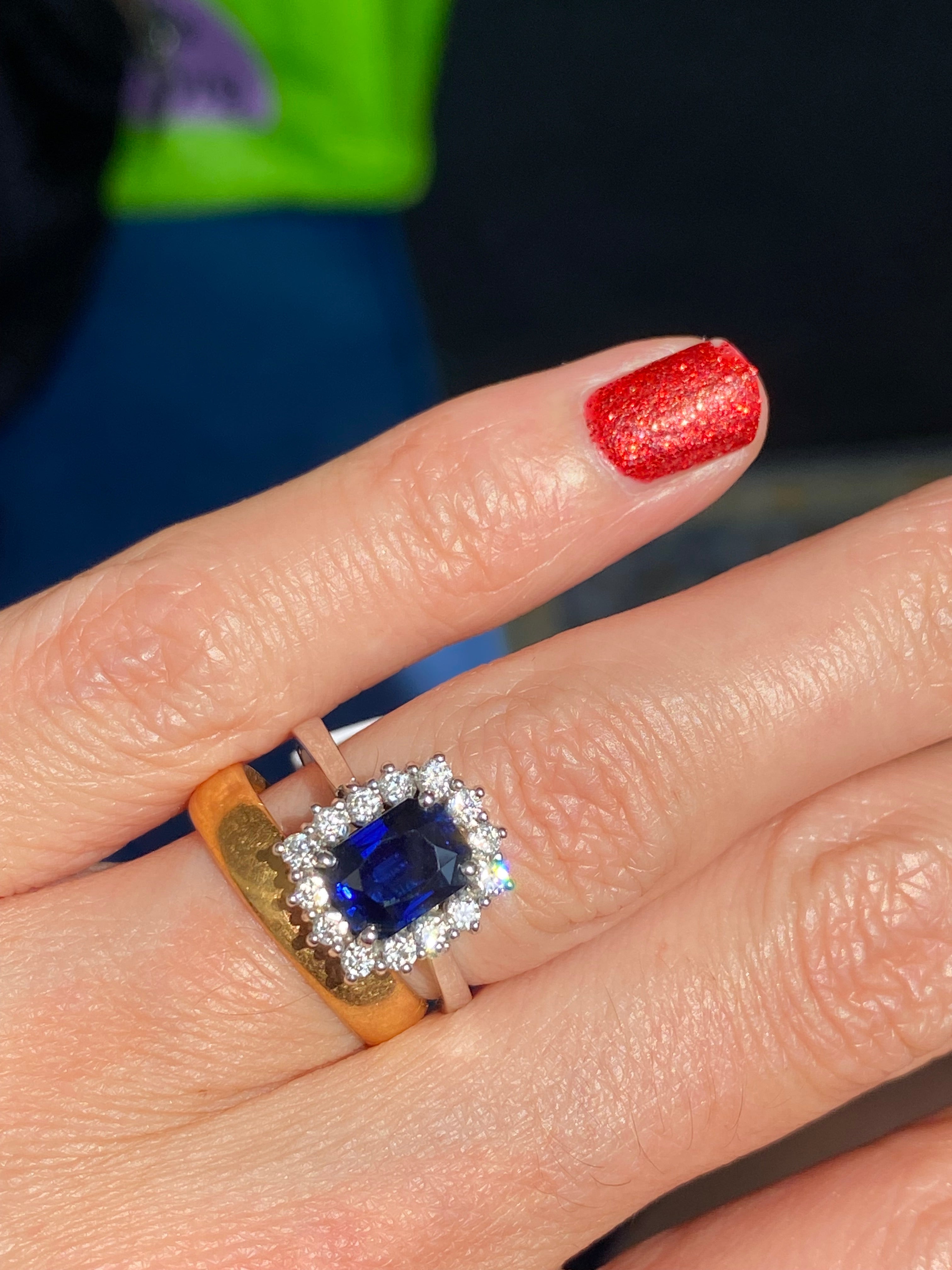 Vintage 2.05 Carat Sapphire and Natural Diamond Halo Ring in Platinum