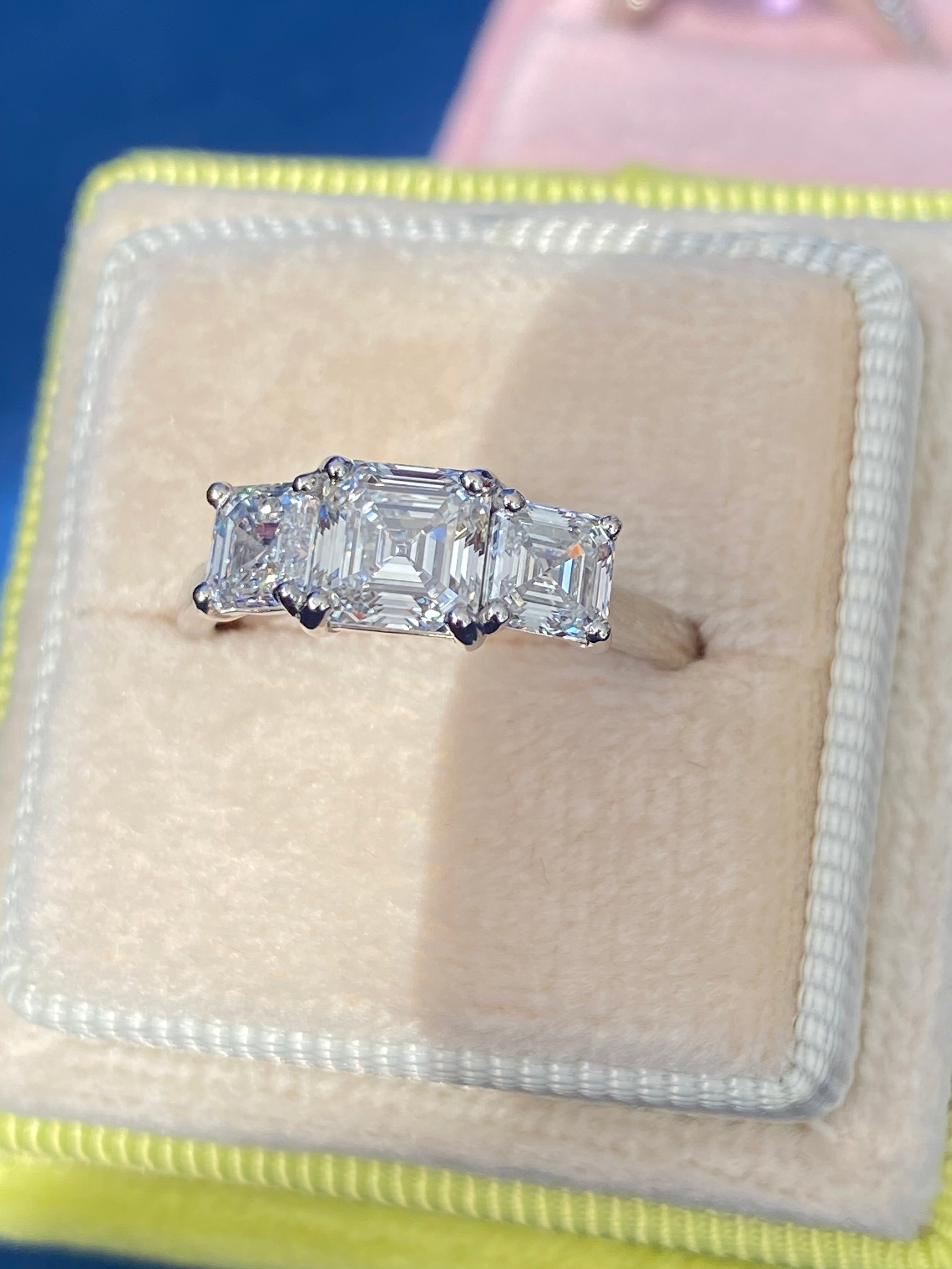 Heritage 2.00 CT + Asscher Cut Lab Grown Diamond Three Stone Trilogy Engagement Ring, at Least F Colour / VVS Clarity