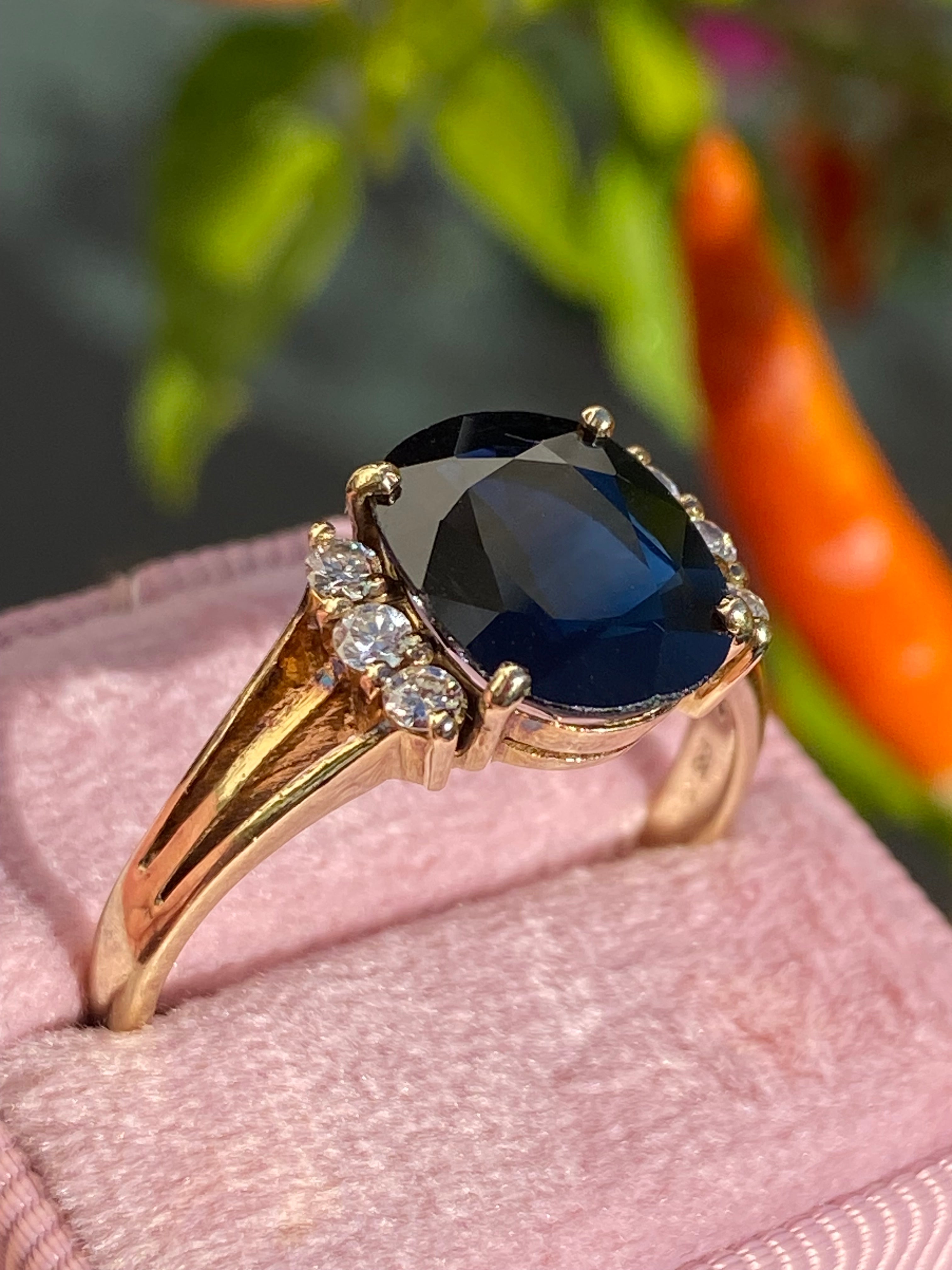 Vintage 3.80 Carat Sapphire and Diamond Ring in 14ct Yellow Gold