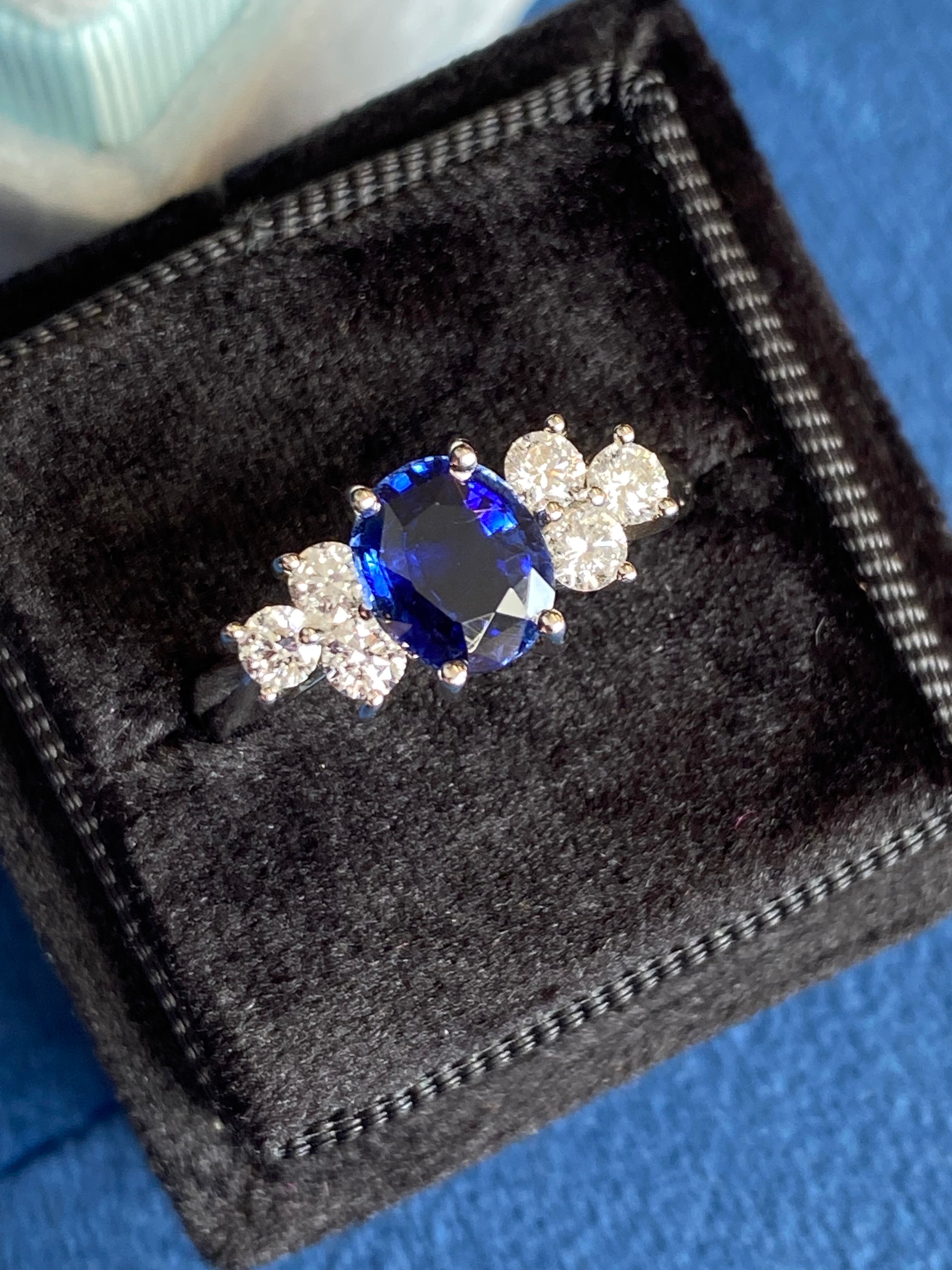 1.92 CTW Blue Ceylon Sapphire and Natural Diamond Trefoil Engagement Ring in Platinum