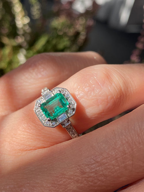 1.10 Carat Emerald and 0.46ctw Natural Diamond Ring in Platinum