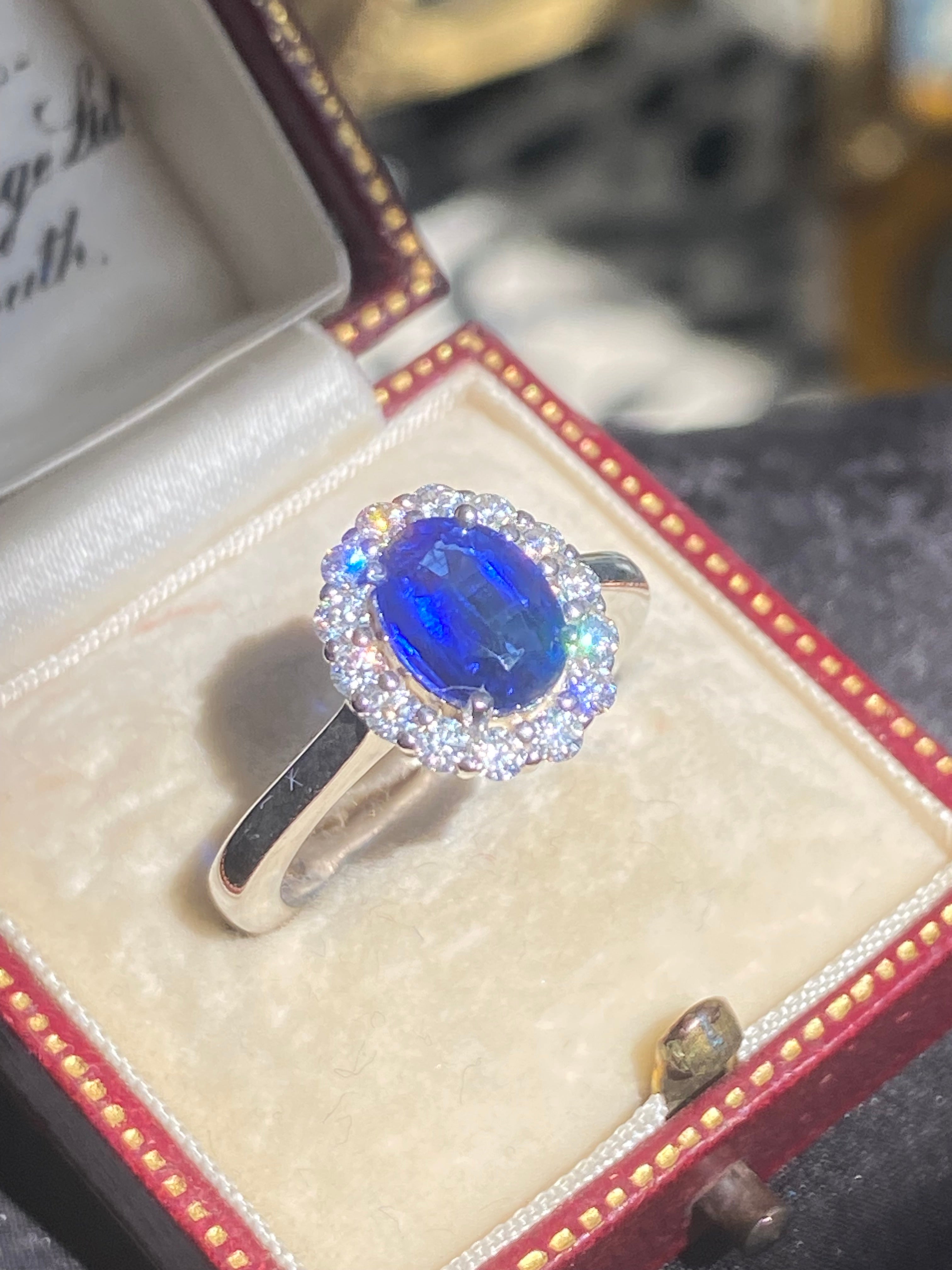 2.00 CTW Oval Cut Kyanite Moissanite Halo Ring in Sterling Silver