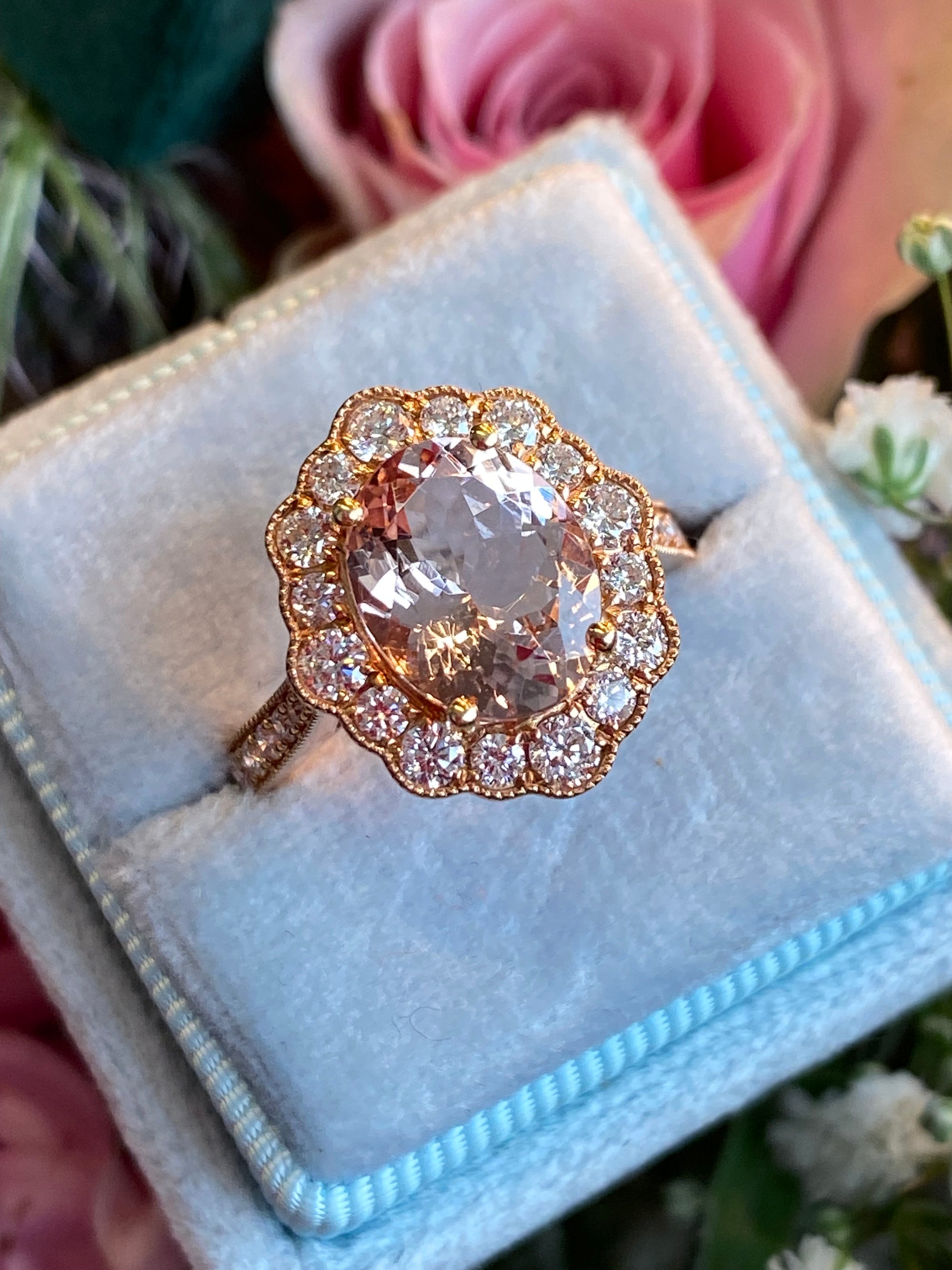 3.10 CTW Morganite and Natural Diamond Ring in 18ct Rose Gold