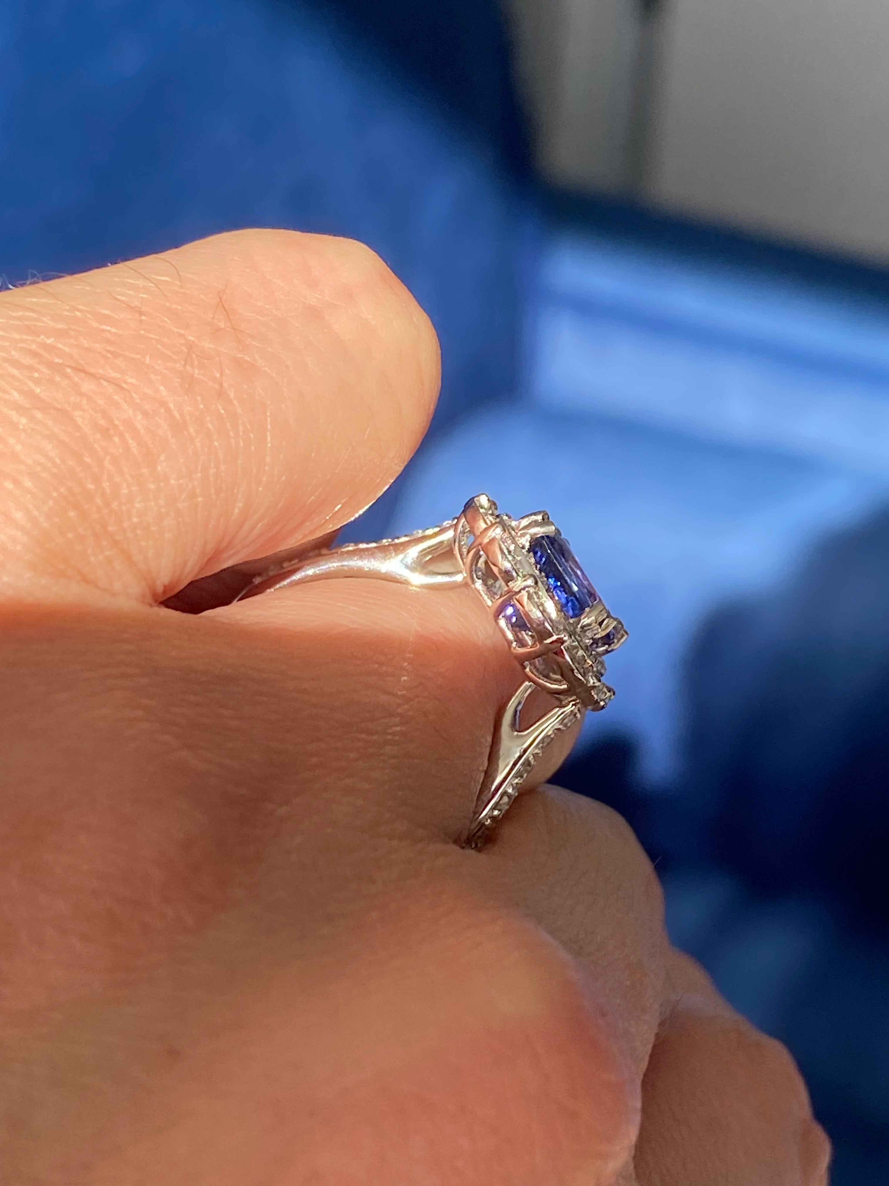 2.36 Carat Cushion Cut Tanzanite and 0.71 ctw Natural Diamond Ring in Platinum