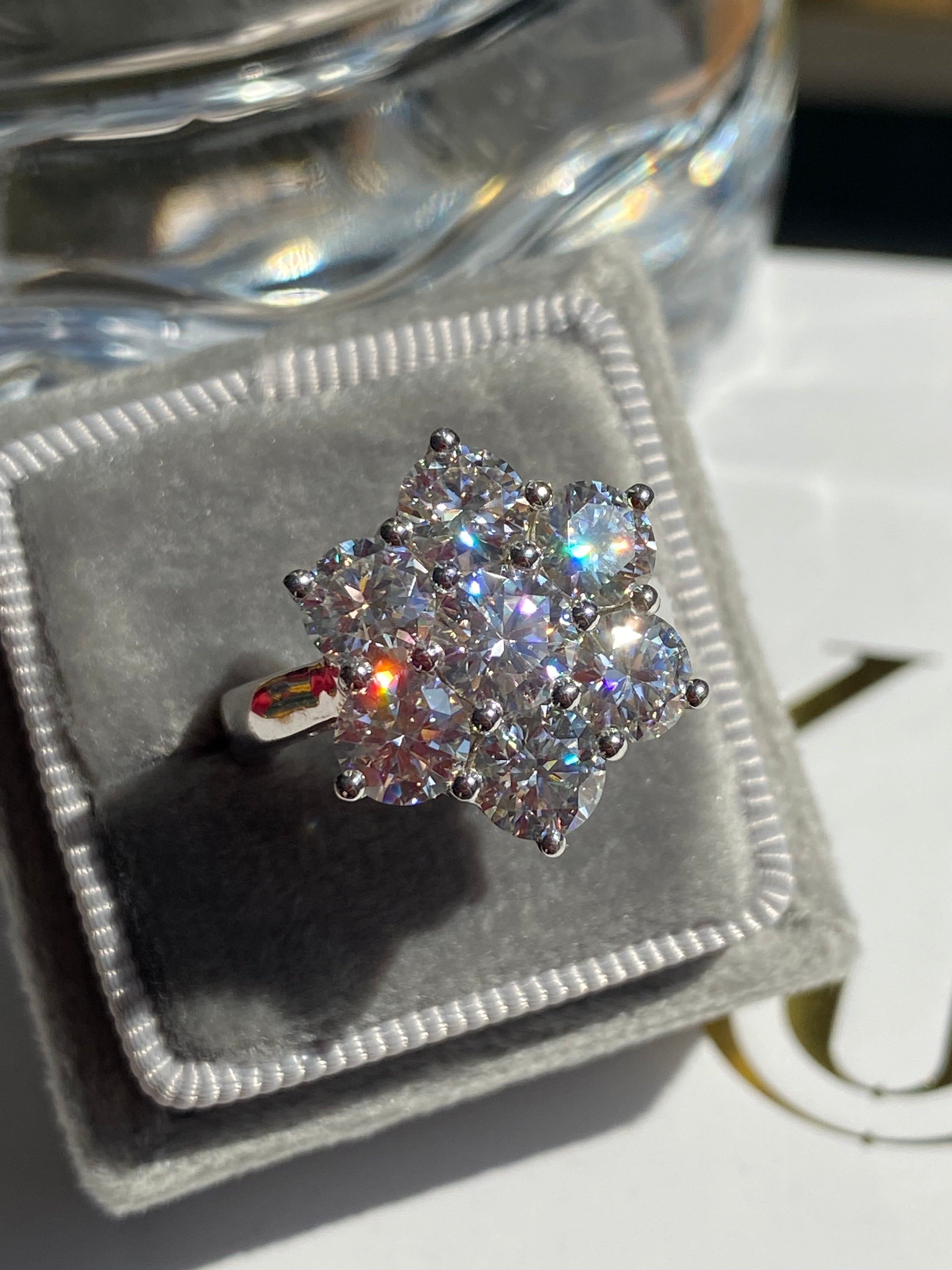 4.00 CTW Moissanite Daisy Cluster Halo Engagement Ring in Sterling Silver