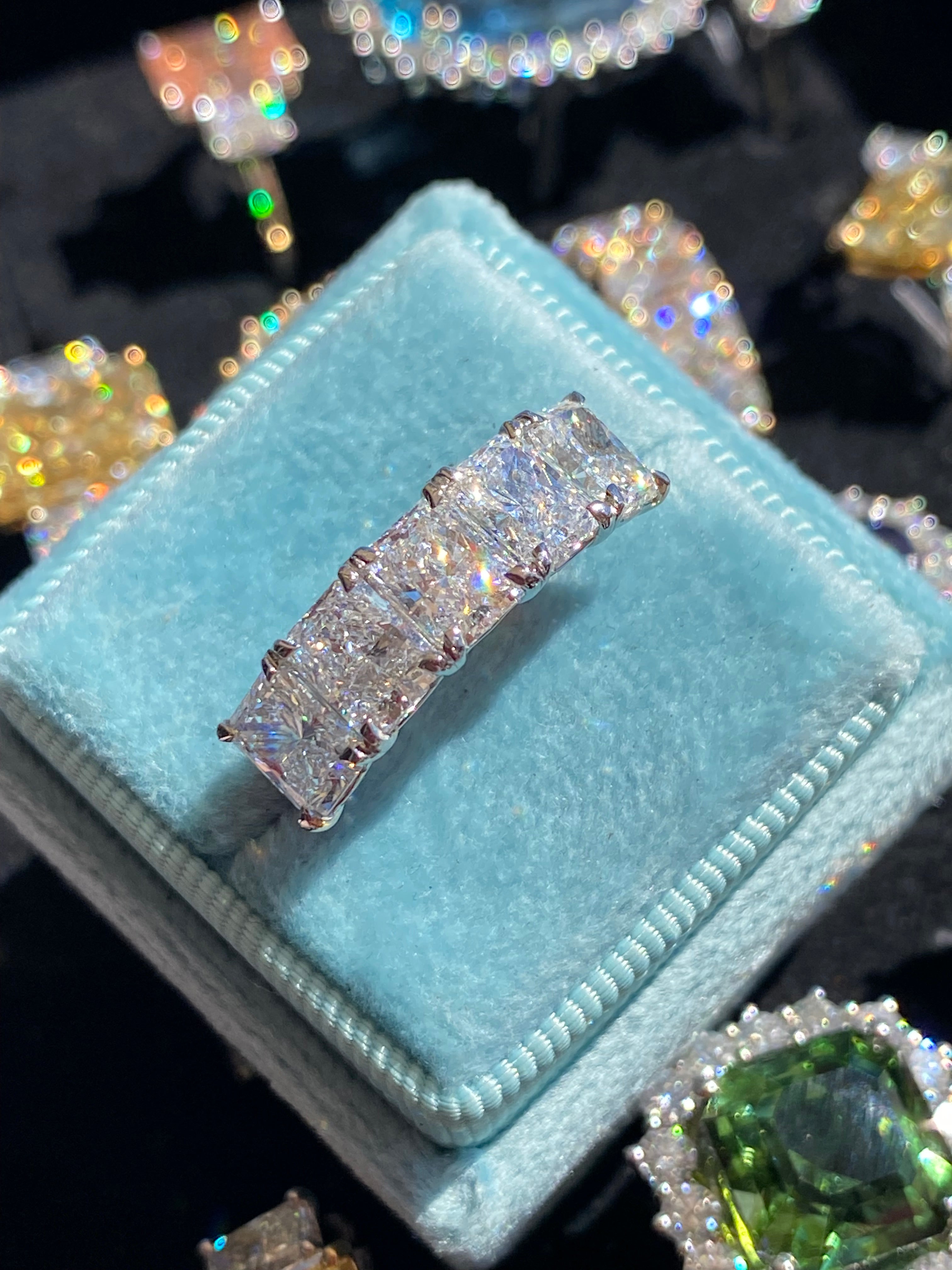 3.56 CTW Radiant Cut D Colour VVS Lab Diamond Five Stone Ring in Platinum