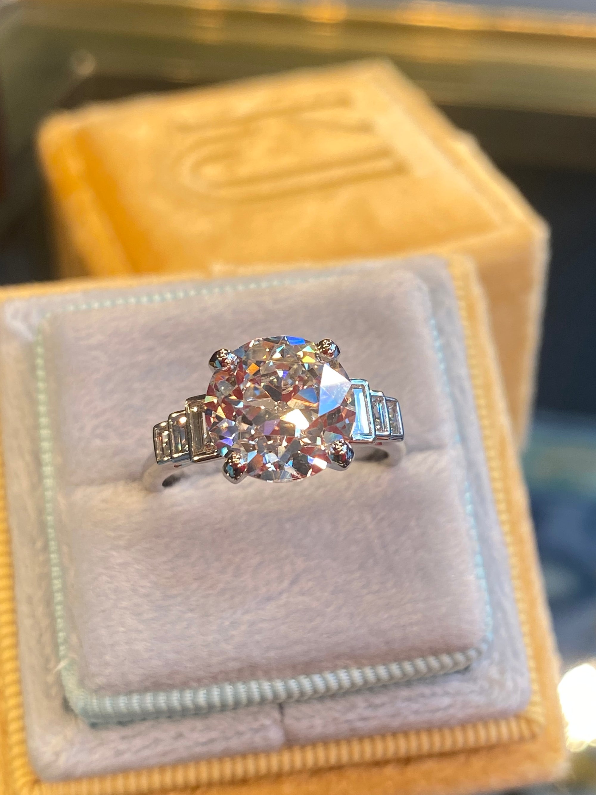 Heritage 4.00 CTW + Old Cut Lab Grown Diamond Art Deco Design Solitaire Engagement Ring, at Least F Colour / VS Clarity
