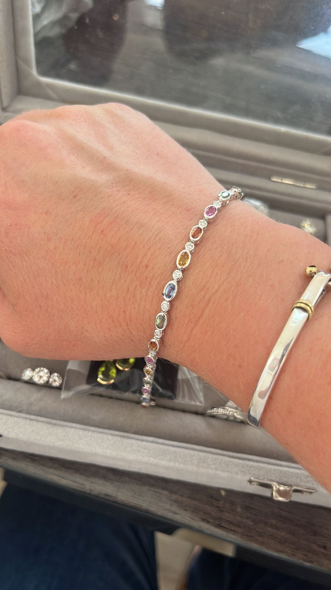 Sensational Multi Colour Sapphire and Natural Diamond Bracelet in 18ct White Gold