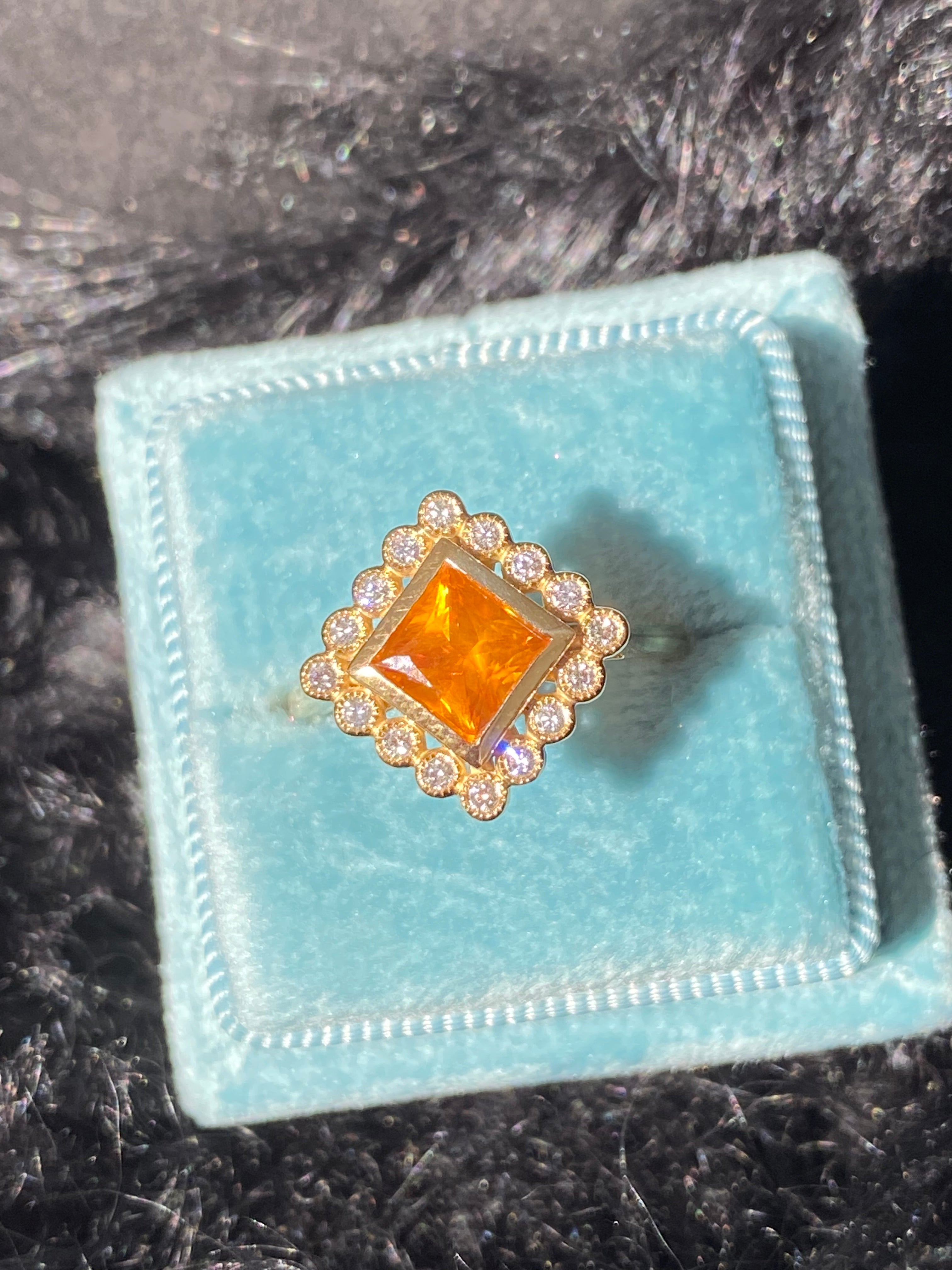 1.61 CTW Orange Sapphire and Natural Diamond Ring in 18ct Yellow Gold