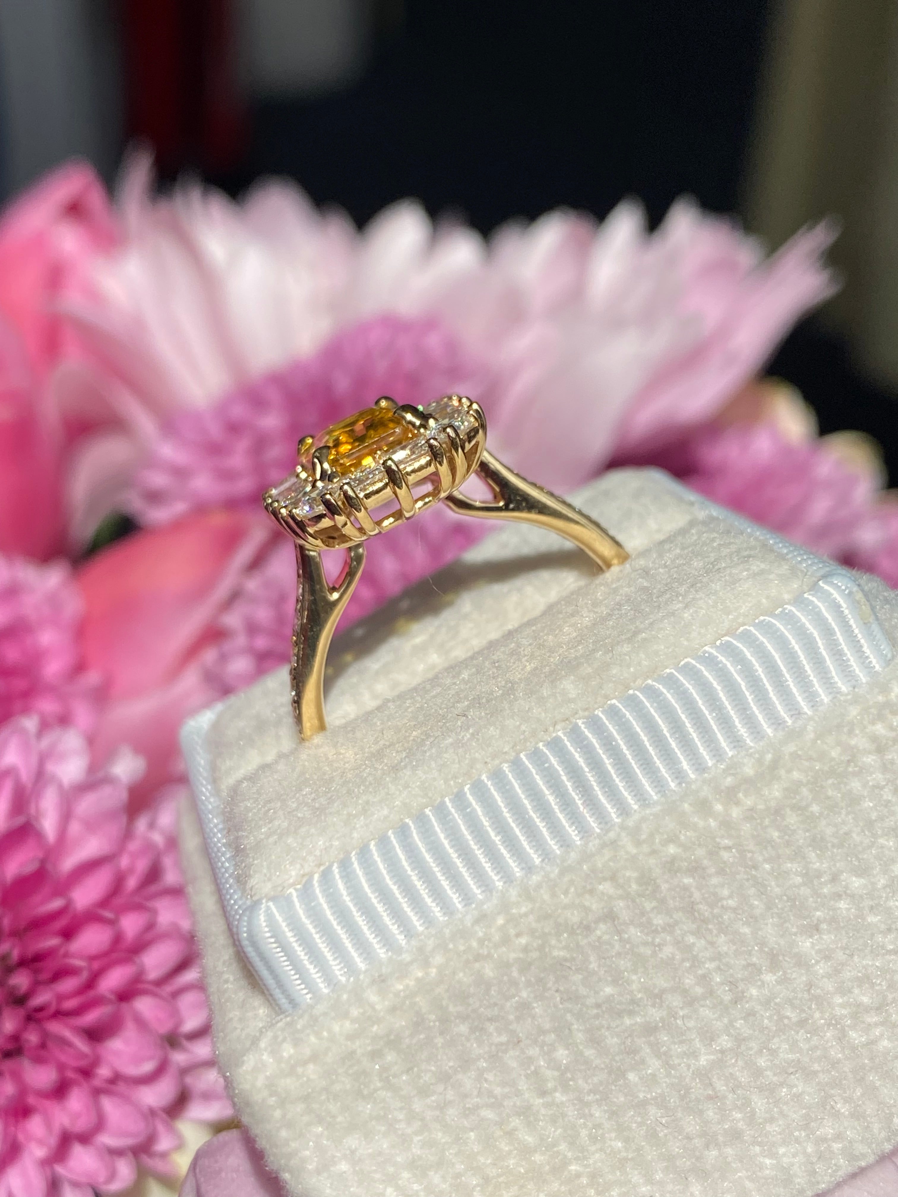 1.91 Carat Yellow Sapphire and 1.04 ctw Natural Diamond Ring in 18ct Yellow Gold