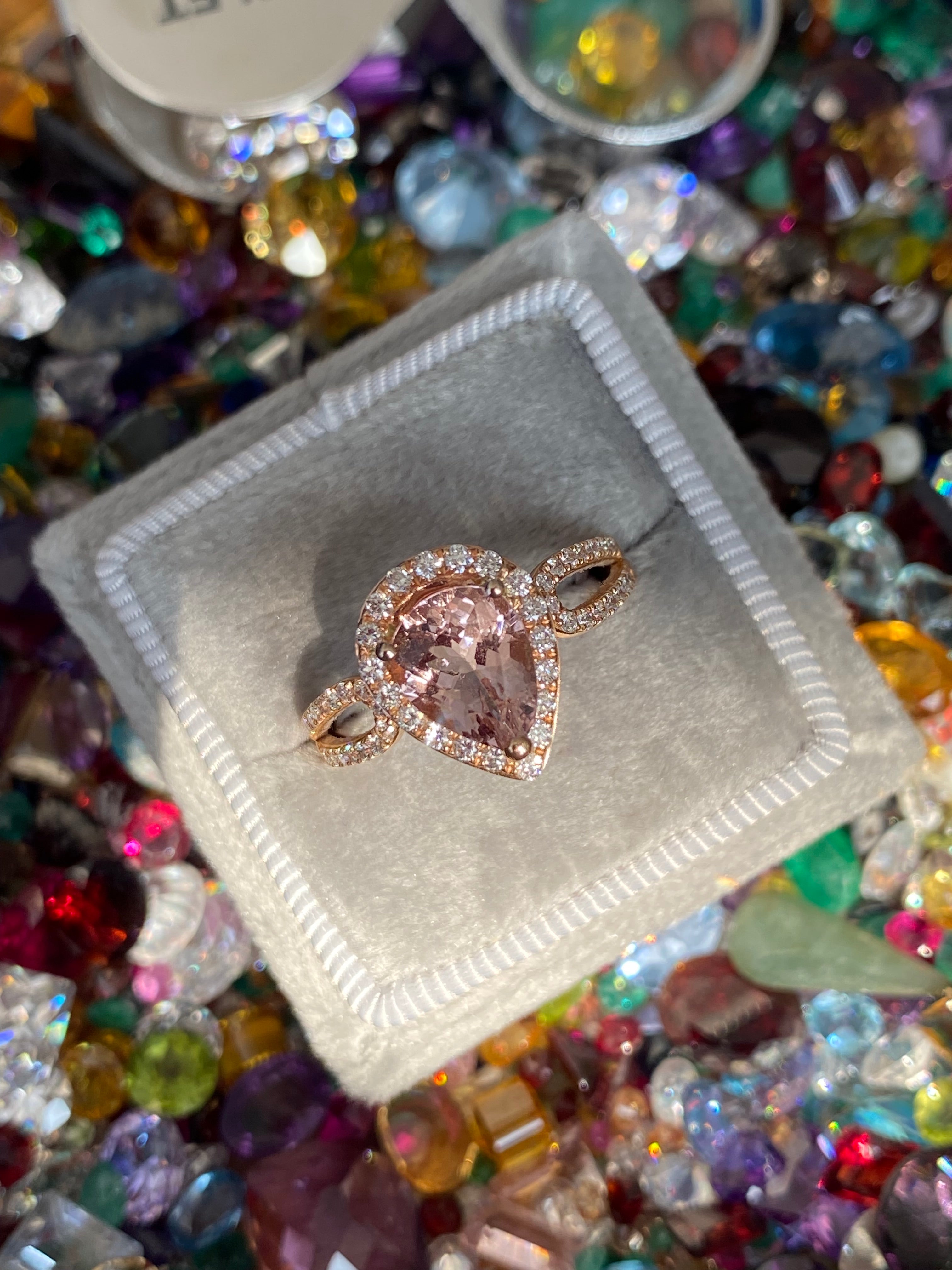 2.03 CTW Pear Cut Morganite and Natural Diamond Ring in 18ct Rose Gold