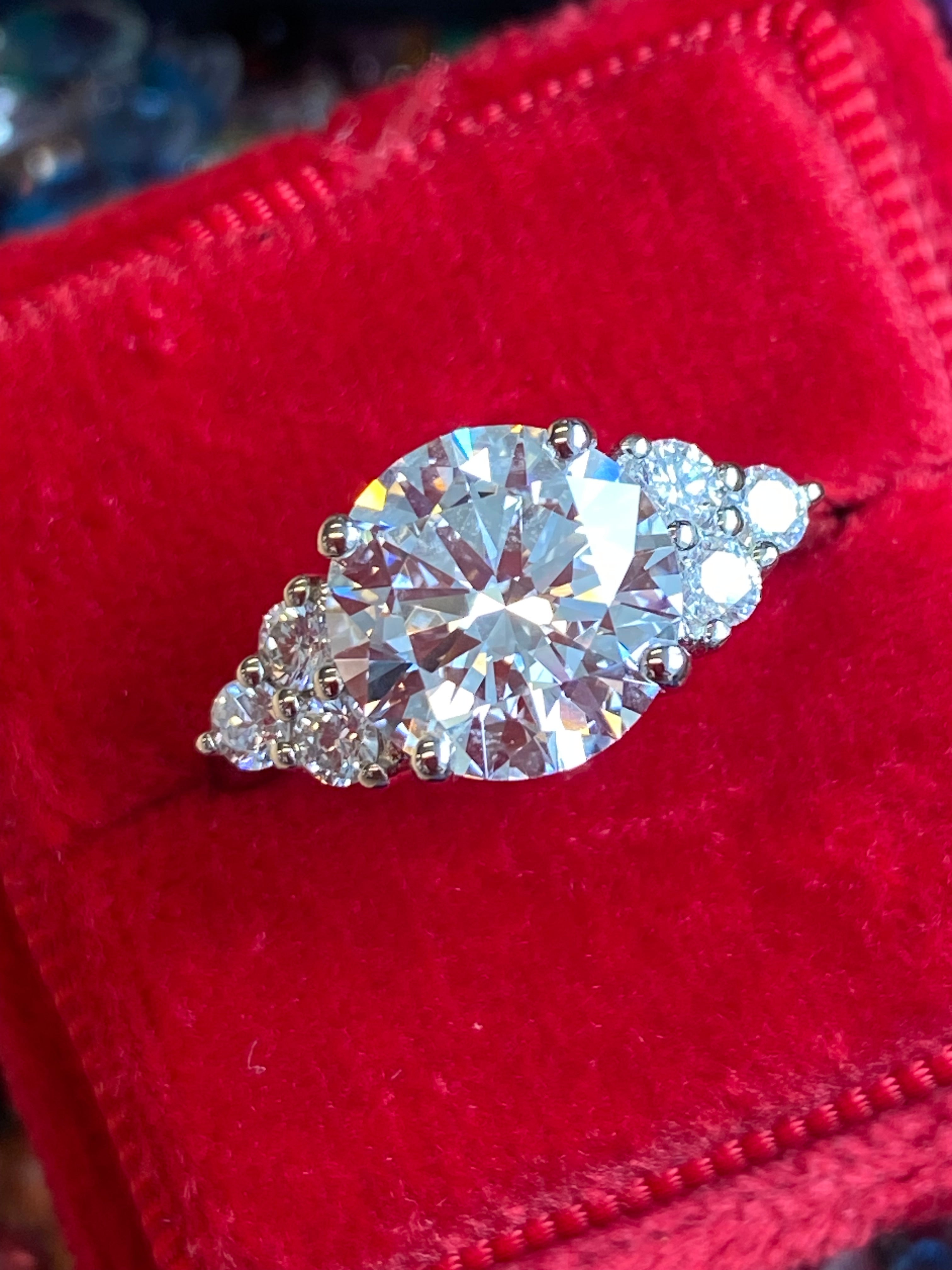 3.39 Carat Round Brilliant Cut D Colour VS1 Lab Diamond Trefoil Three Stone Ring in Platinum