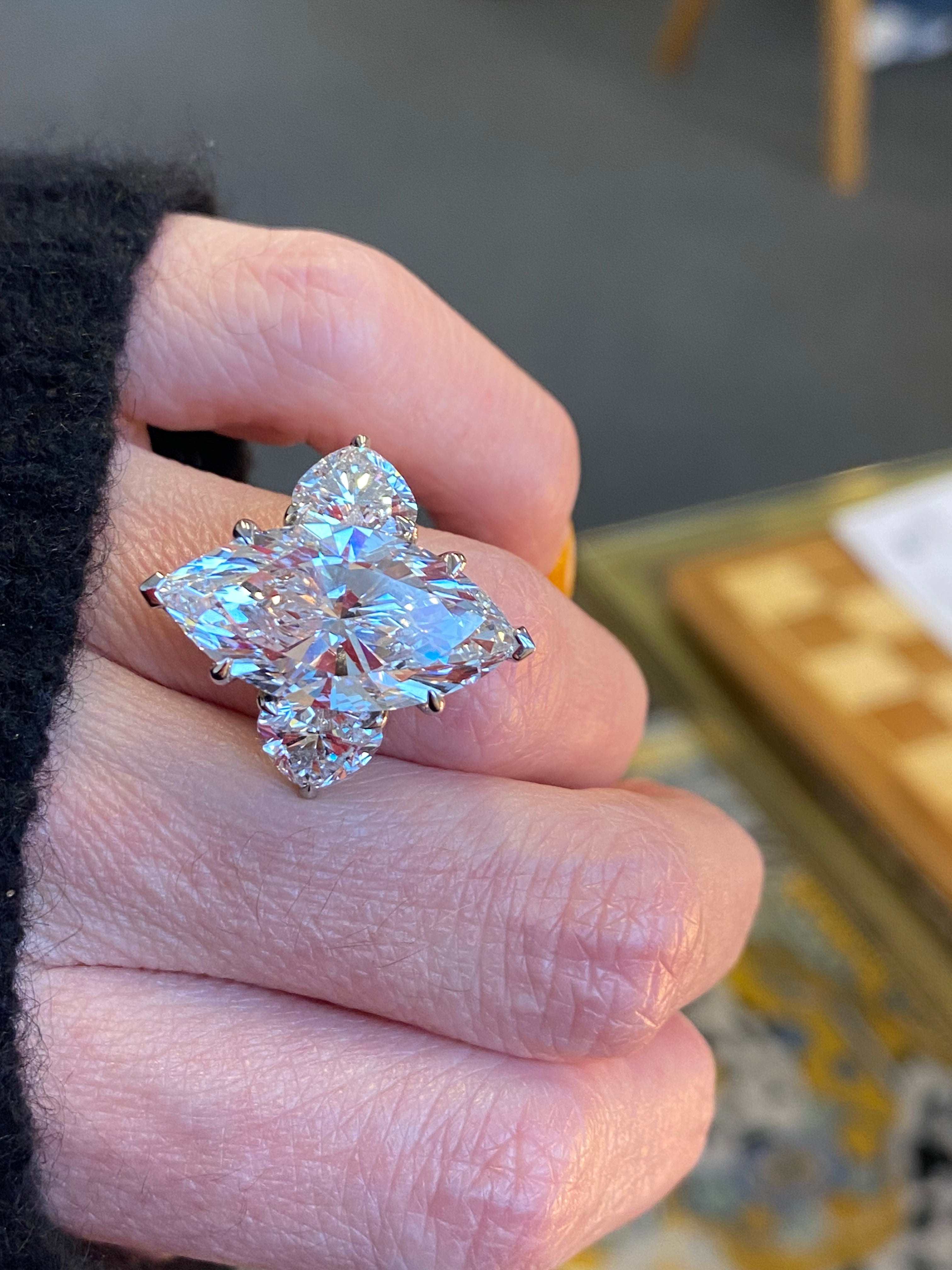 10.00 Carat Marquise Cut + 3.00CTW Heart Cut Lab Diamond Engagement Ring in Platinum