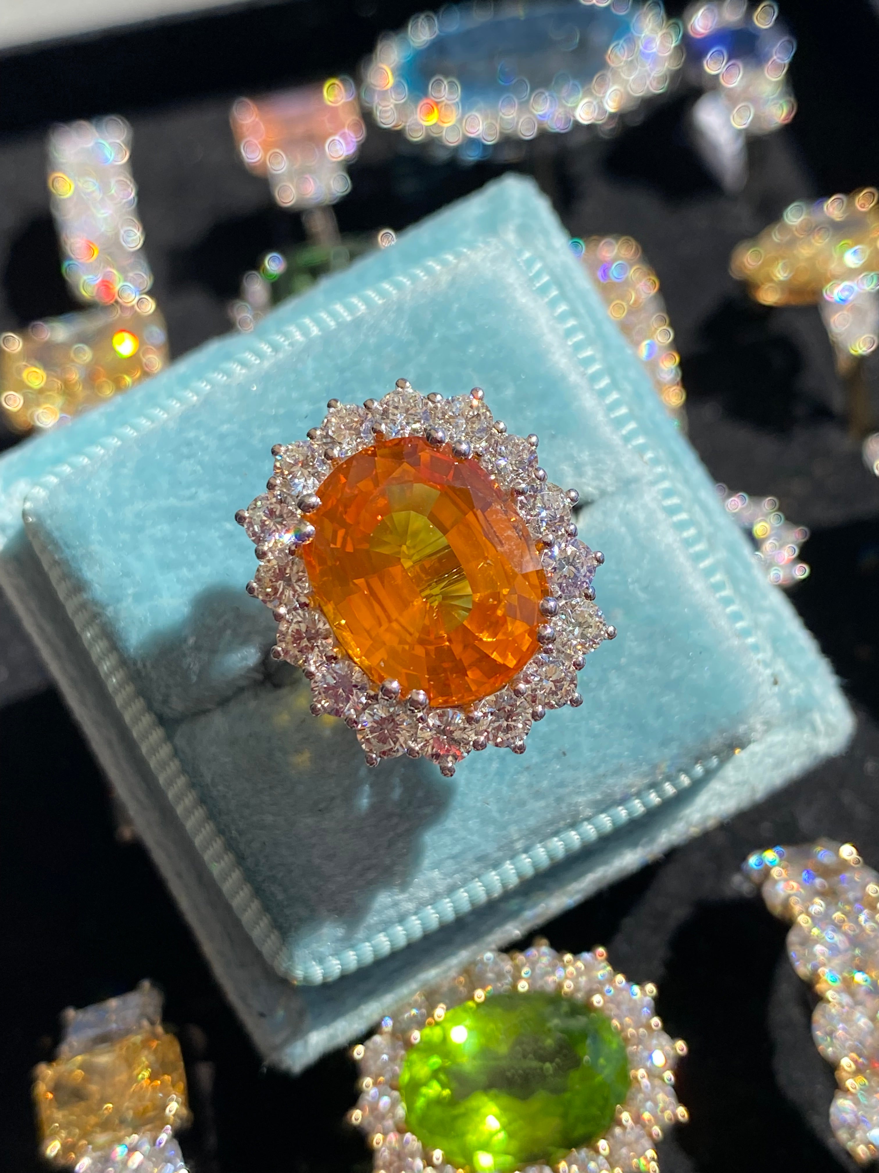 9.20 CTW Orange Sapphire and Diamond Ring in Platinum