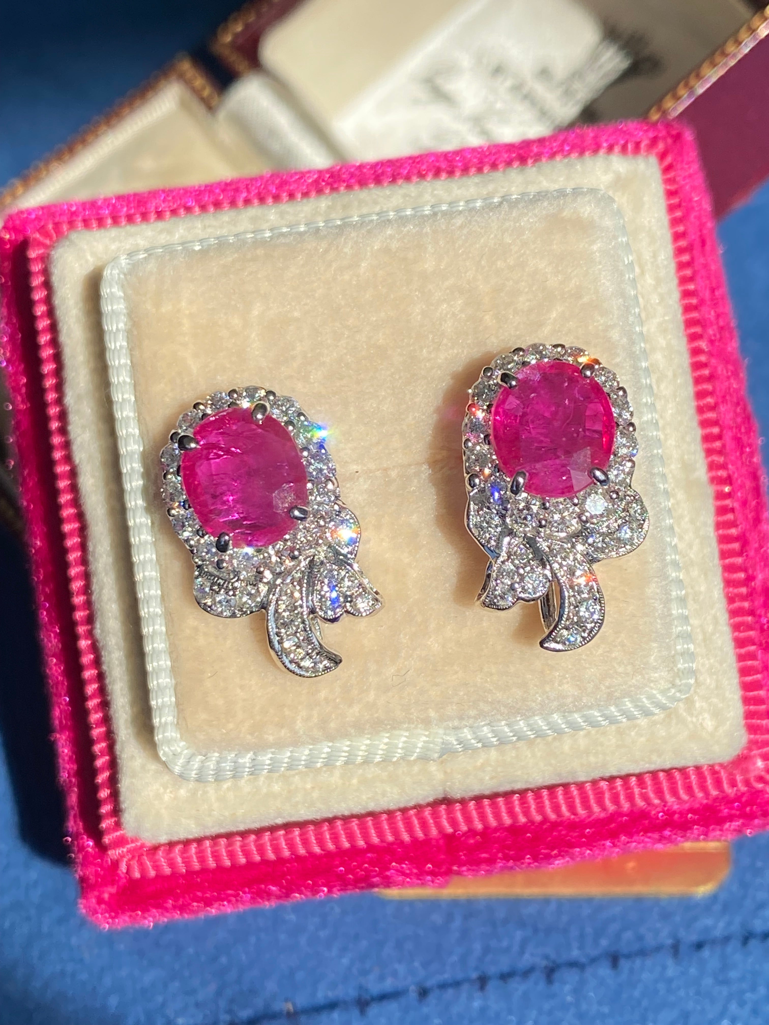 3.98 CTW Vintage Burmese Ruby Stud Earrings in 18ct White Gold