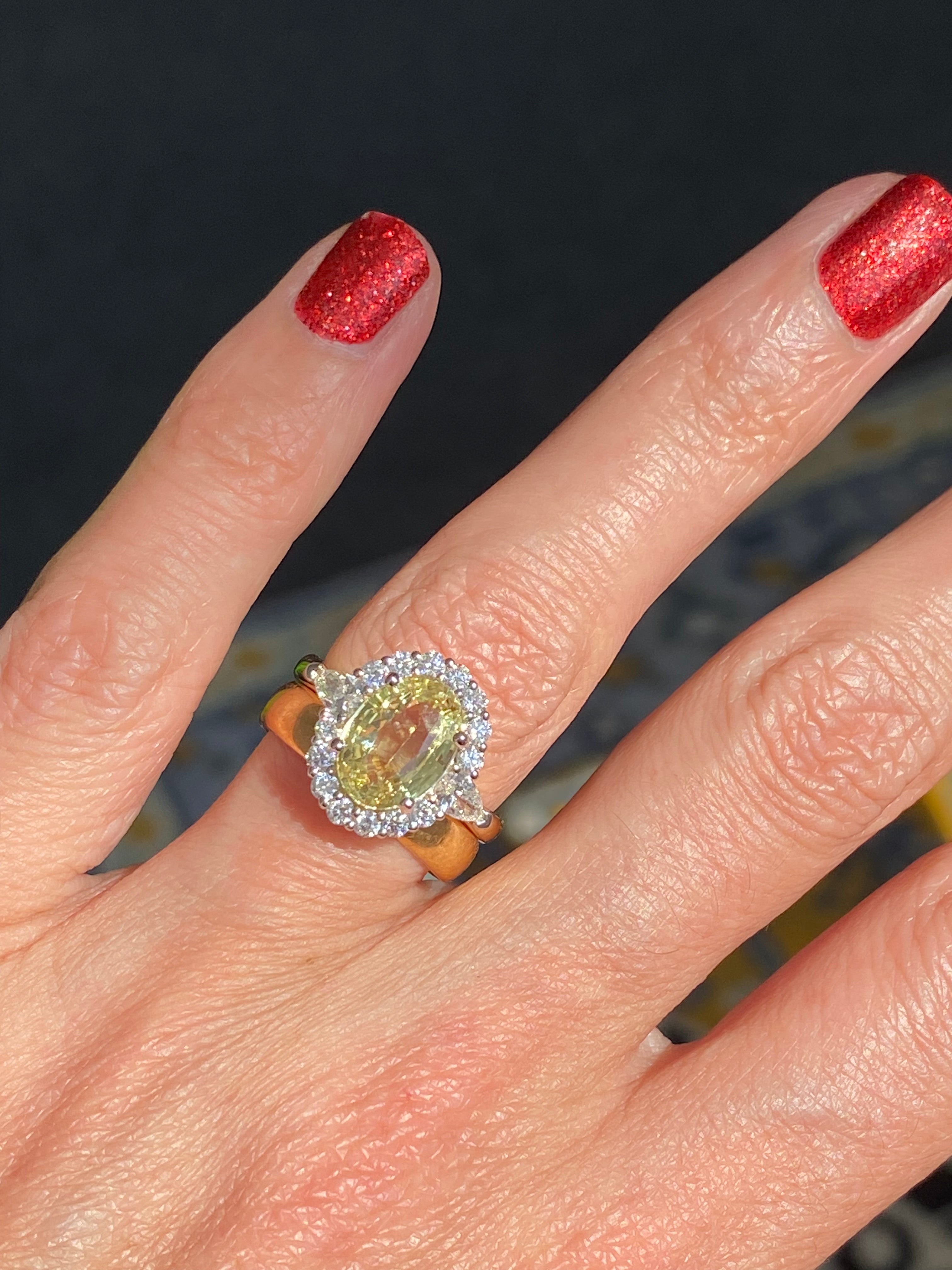 3.73 CTW Yellow Sapphire and Natural Diamond Ring in Platinum and 18ct Yellow Gold