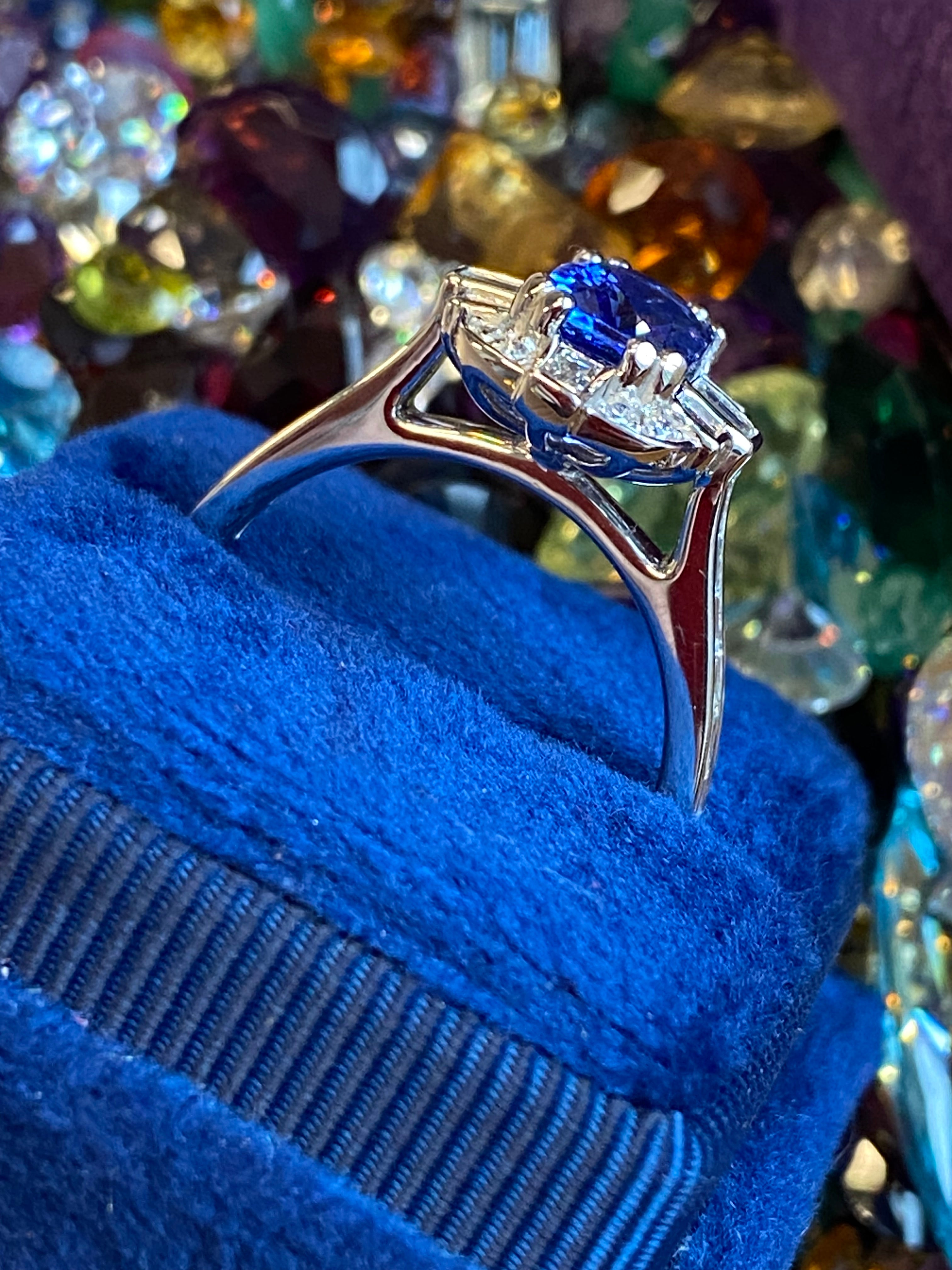 1.94 CTW Blue Ceylon Sapphire and Natural Diamond Art Deco Style Halo Ring in Platinum