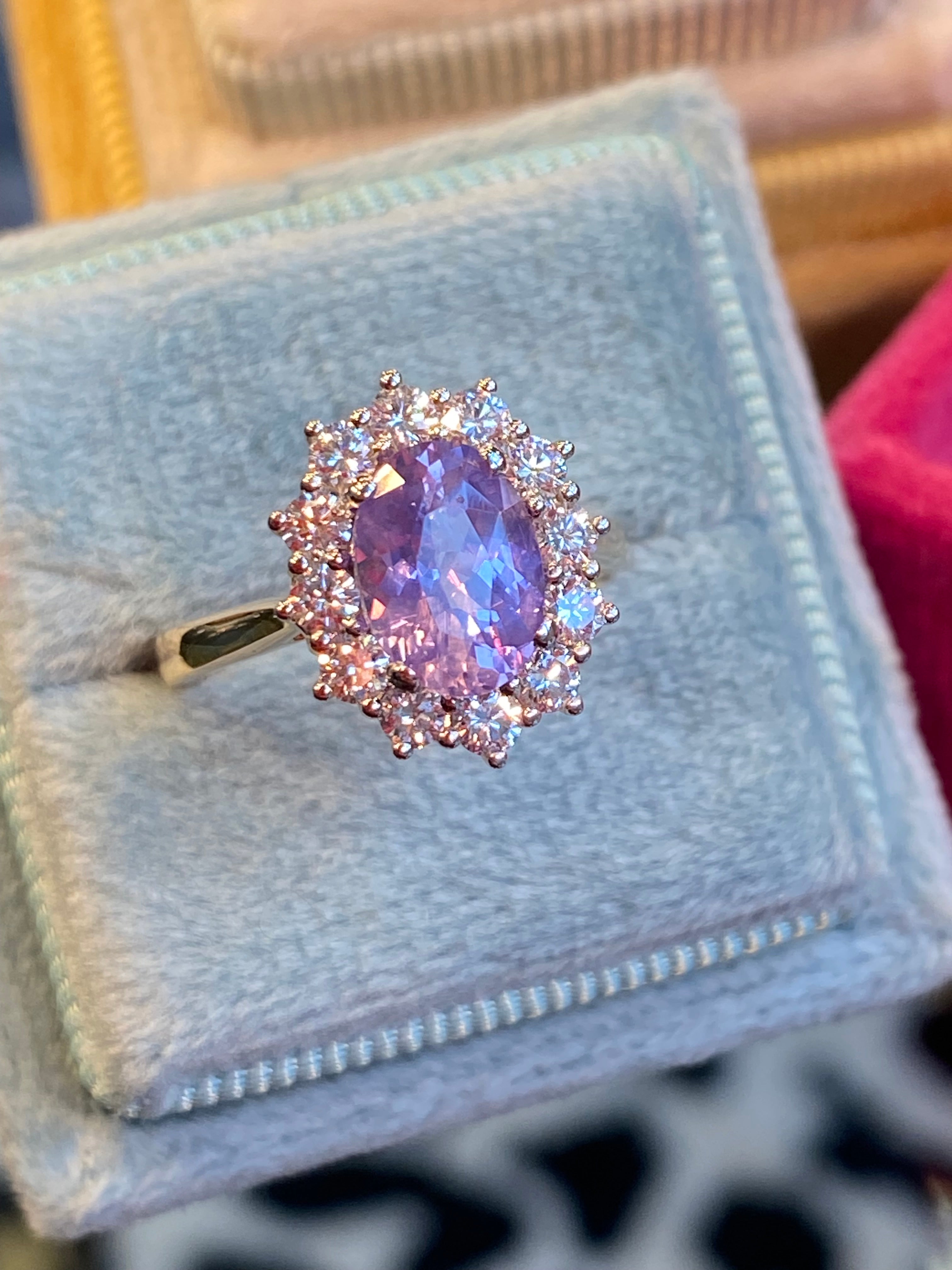 2.43 CTW No Heat Lilac Sapphire and Natural Diamond Ring in Platinum and 18ct Yellow Gold