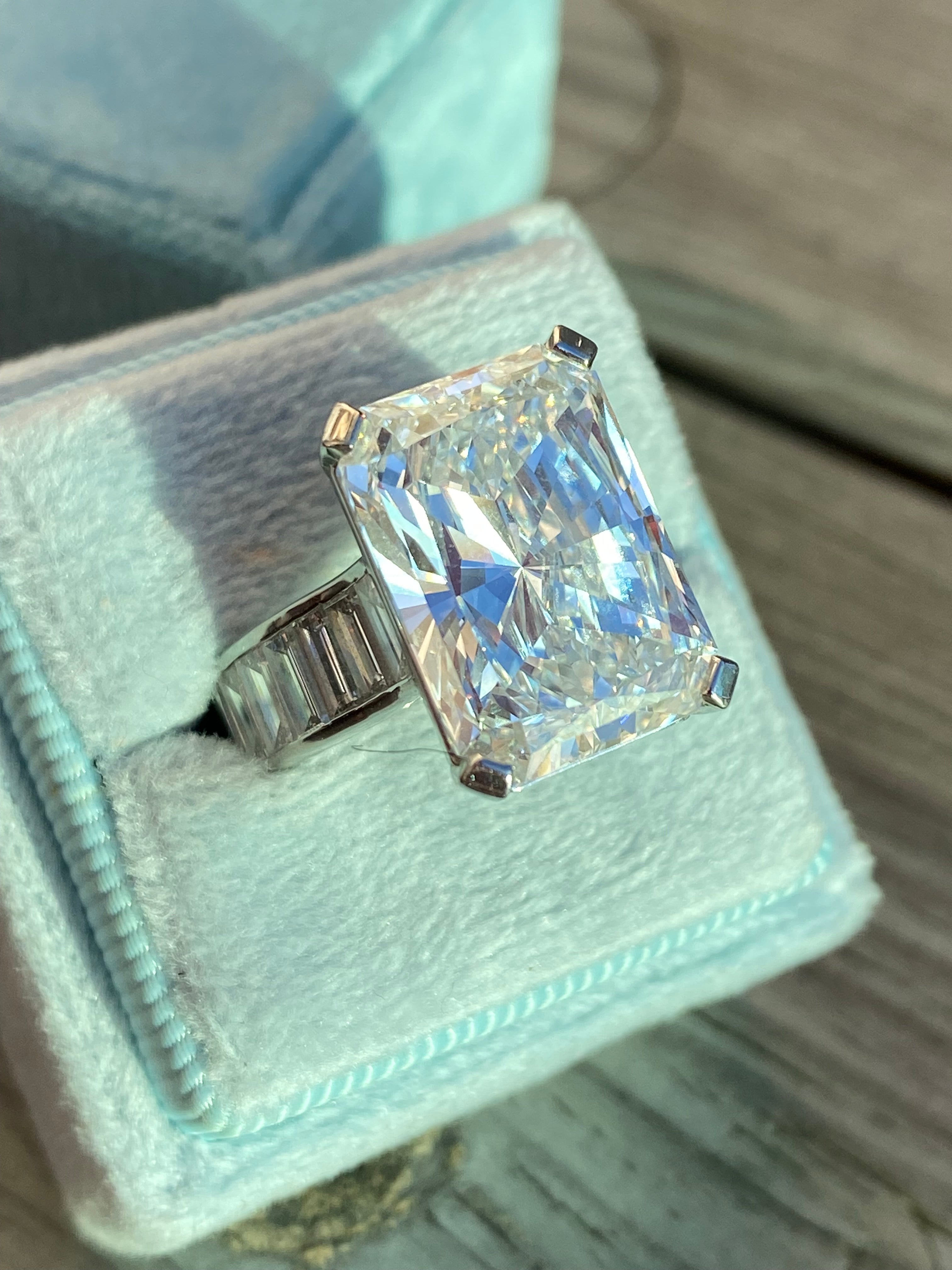 10.02 Carat Modified Brilliant Cut + 2.10 CTW Baguette Cut Lab Diamond Engagement Ring in Platinum