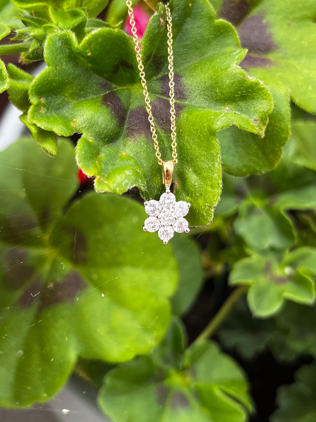0.66 CTW Natural Diamond Star Flower Pendant in 18ct Yellow Gold