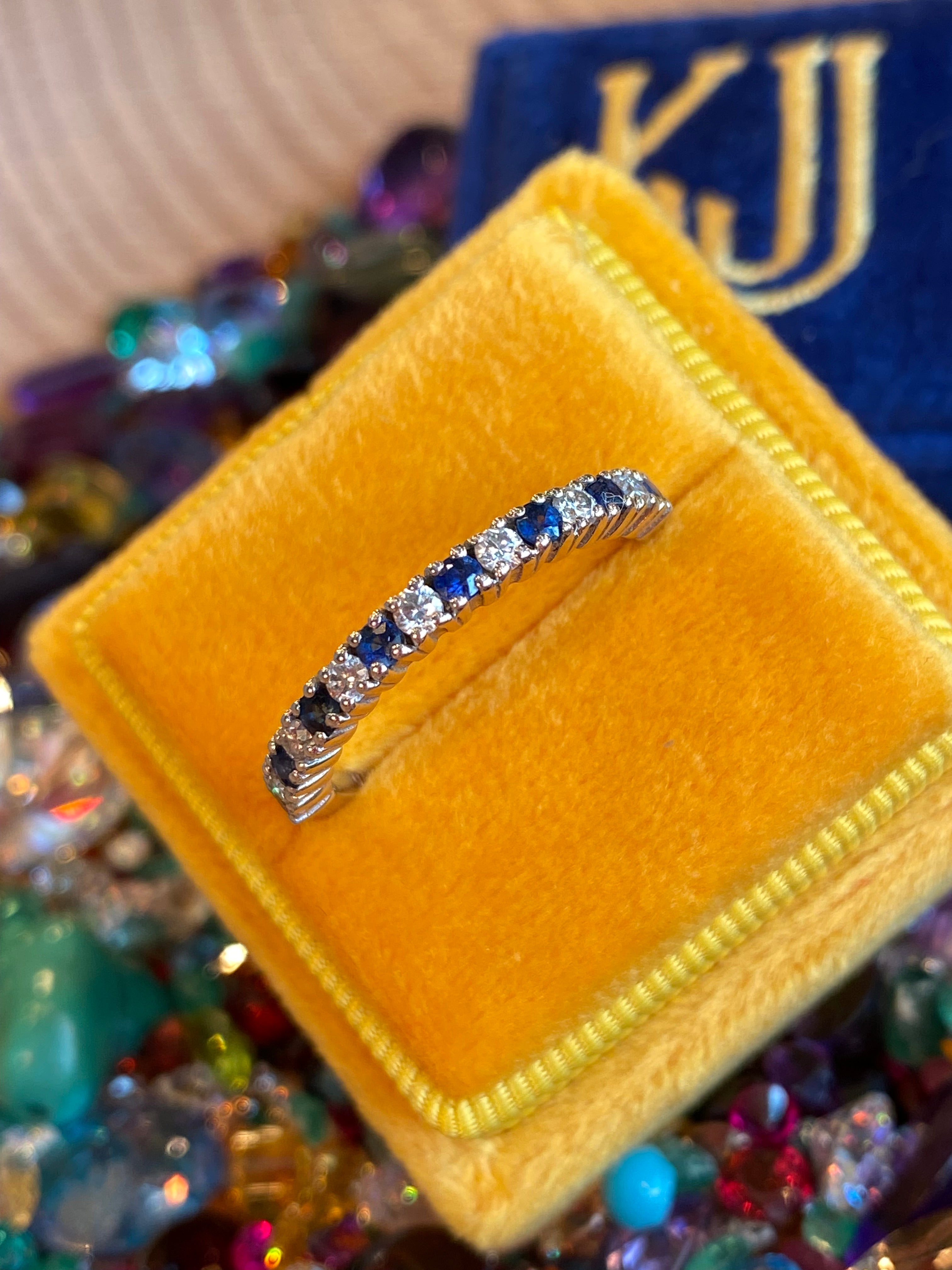0.47ctw Natural Sapphire and Moissanite Eternity Stacking Ring