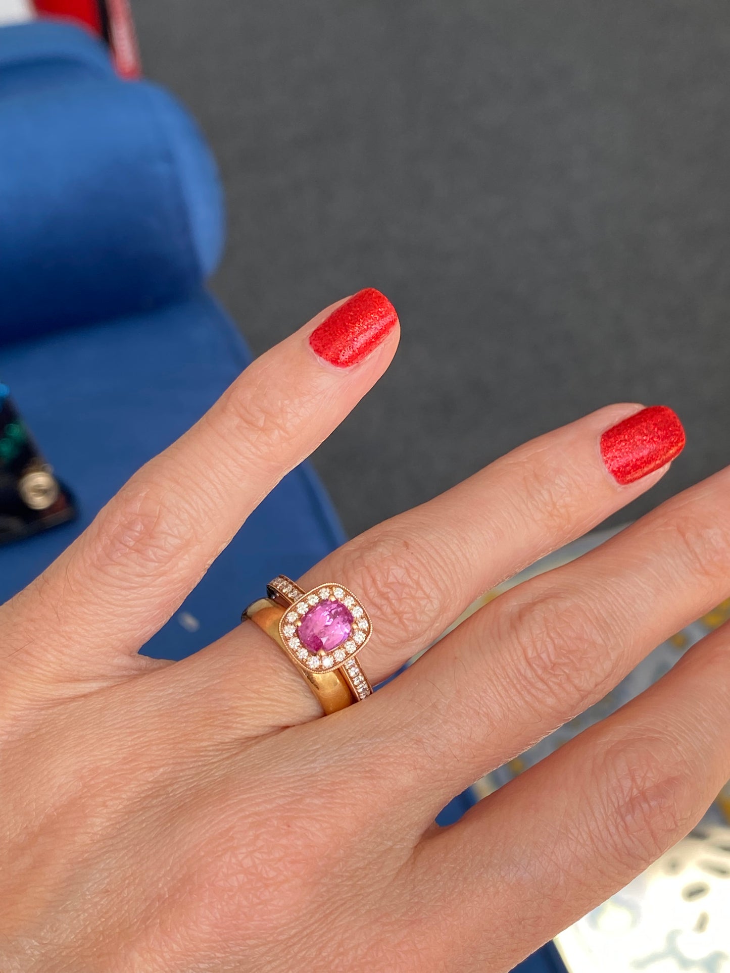 1.60 Carat Pink Sapphire and Natural Diamond Ring in 18ct Rose Gold