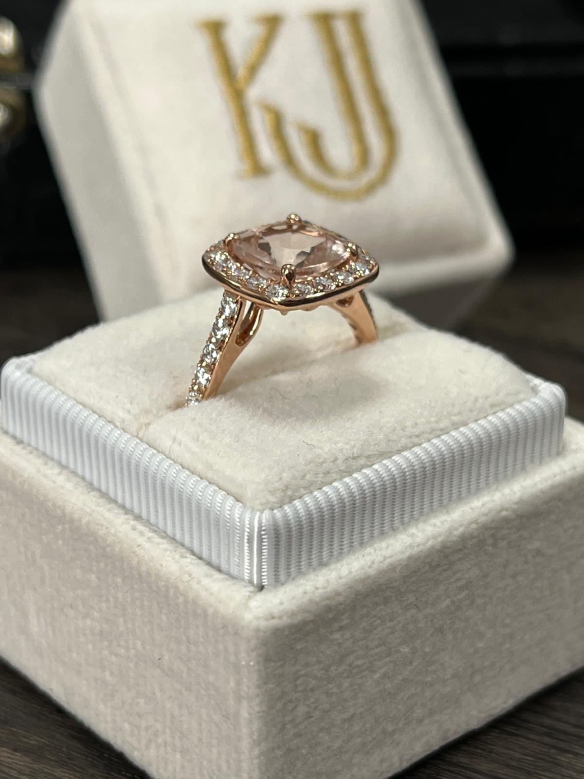 1.63 Carat Morganite and Natural Diamond Ring in 18ct Rose Gold