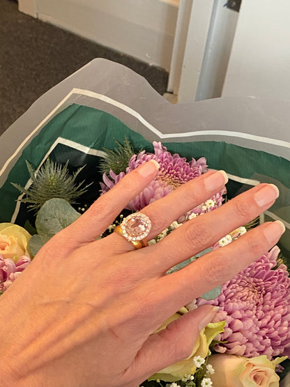 6.00 Carat Oval-Cut Pink Tourmaline and Diamond Halo Ring in 18ct Rose Gold