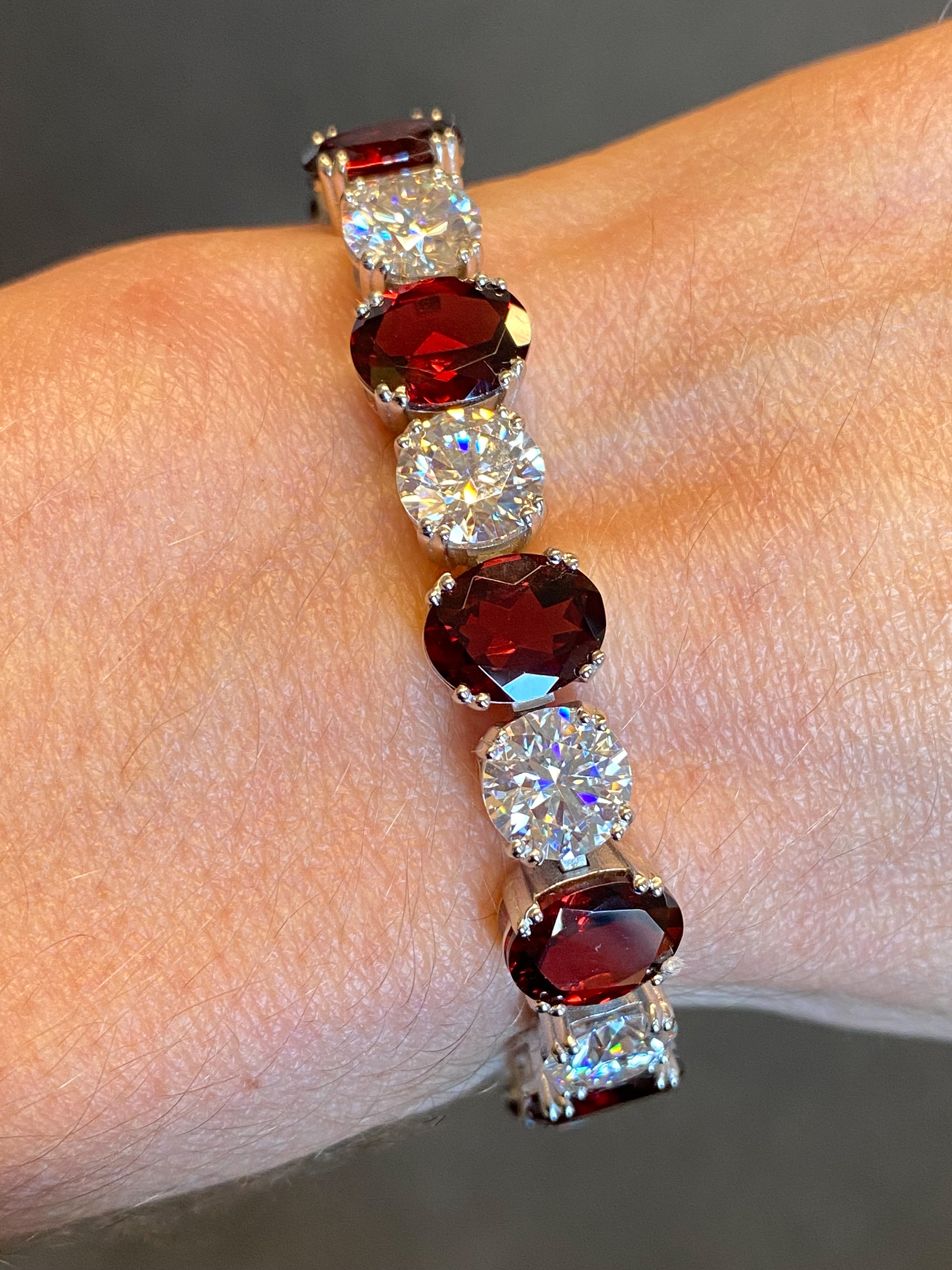 170.86 CTW Moissanite and Garnet Necklace in Sterling Silver