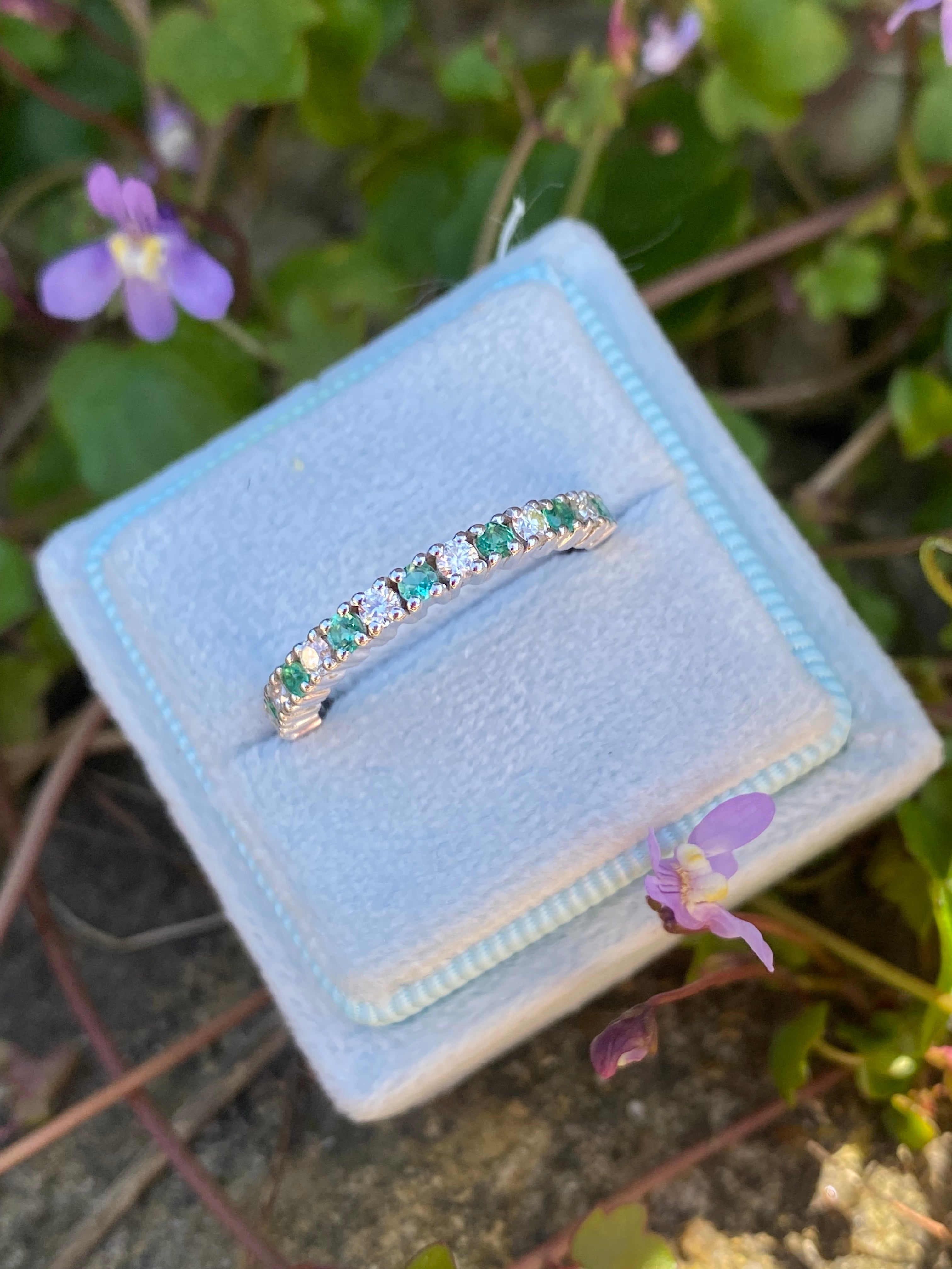 0.47ctw Natural Emerald and Moissanite Eternity Stacking Ring