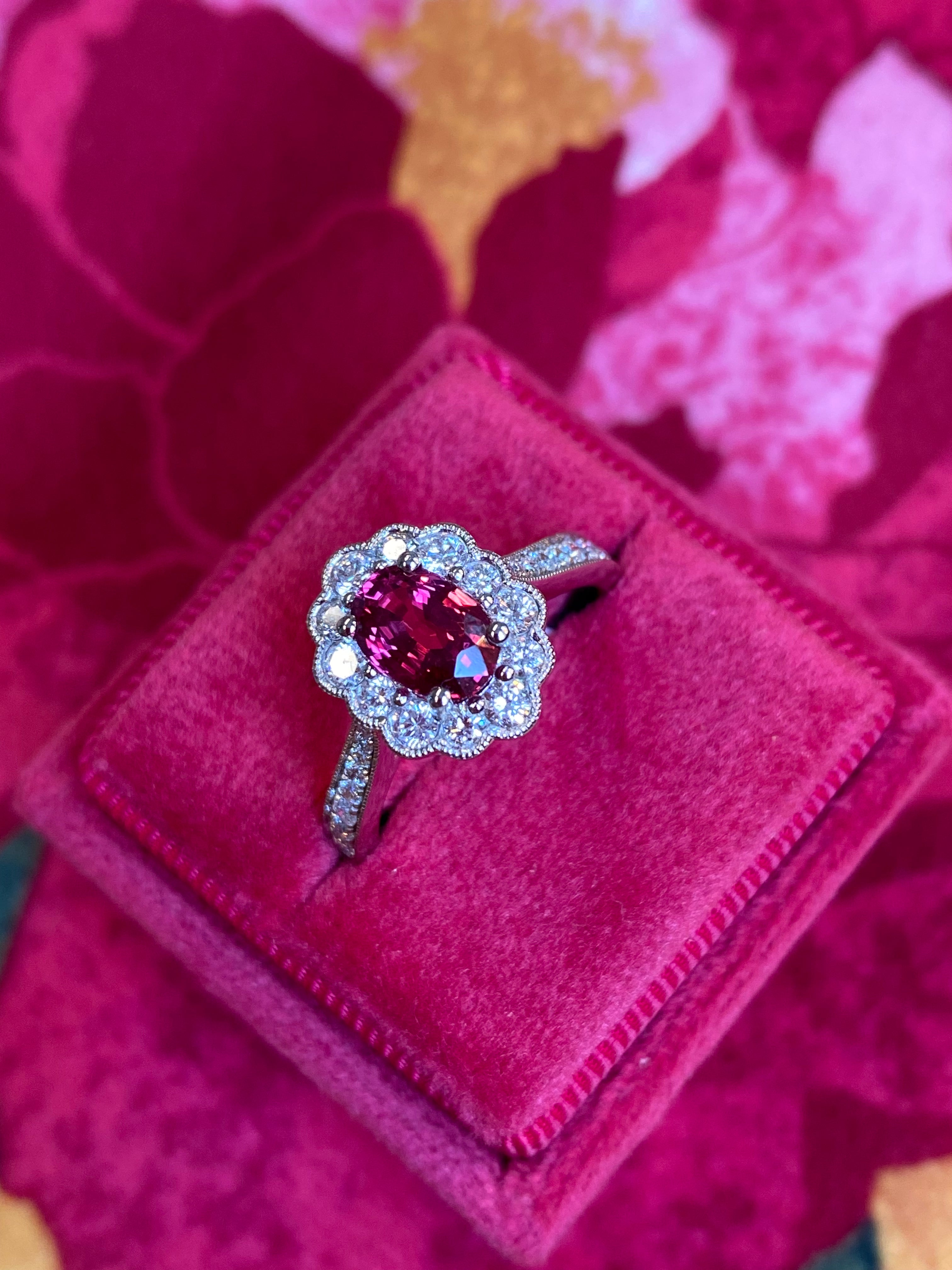 1.92ctw Oval-Cut Ruby and Natural Diamond Halo Ring in Platinum