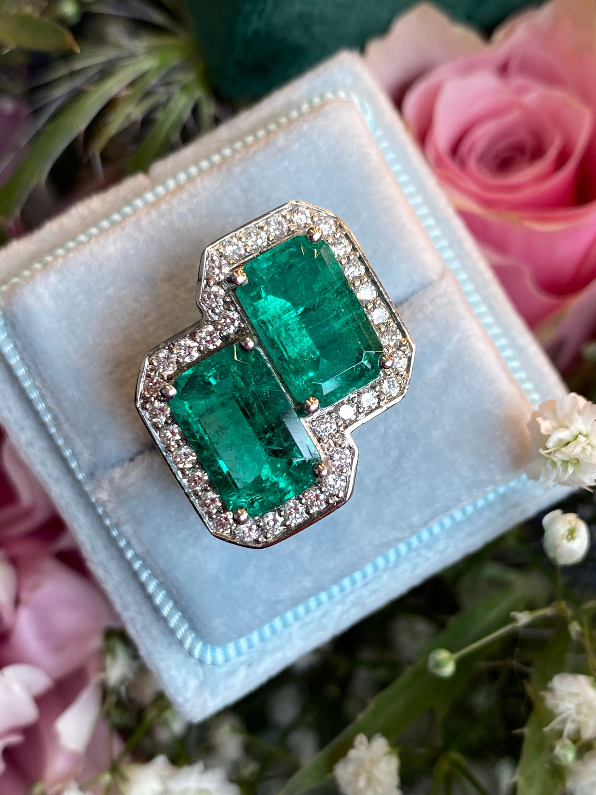 5.37 CTW Colombian Emerald and Natural Diamond Ring in Platinum