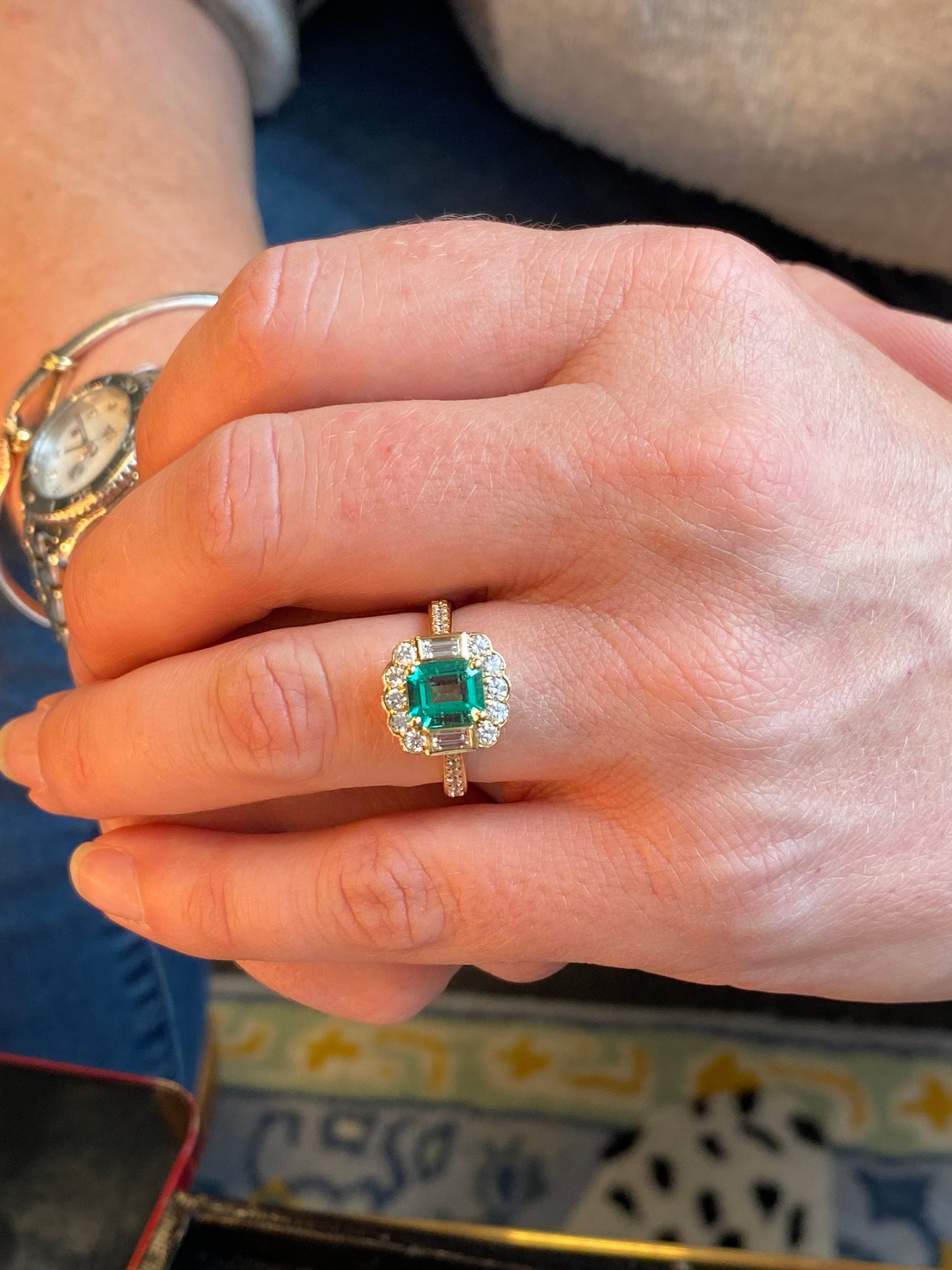 1.17 Carat GIA Colombian Emerald and 0.75ctw Natural Diamond Ring in 18ct Yellow Gold