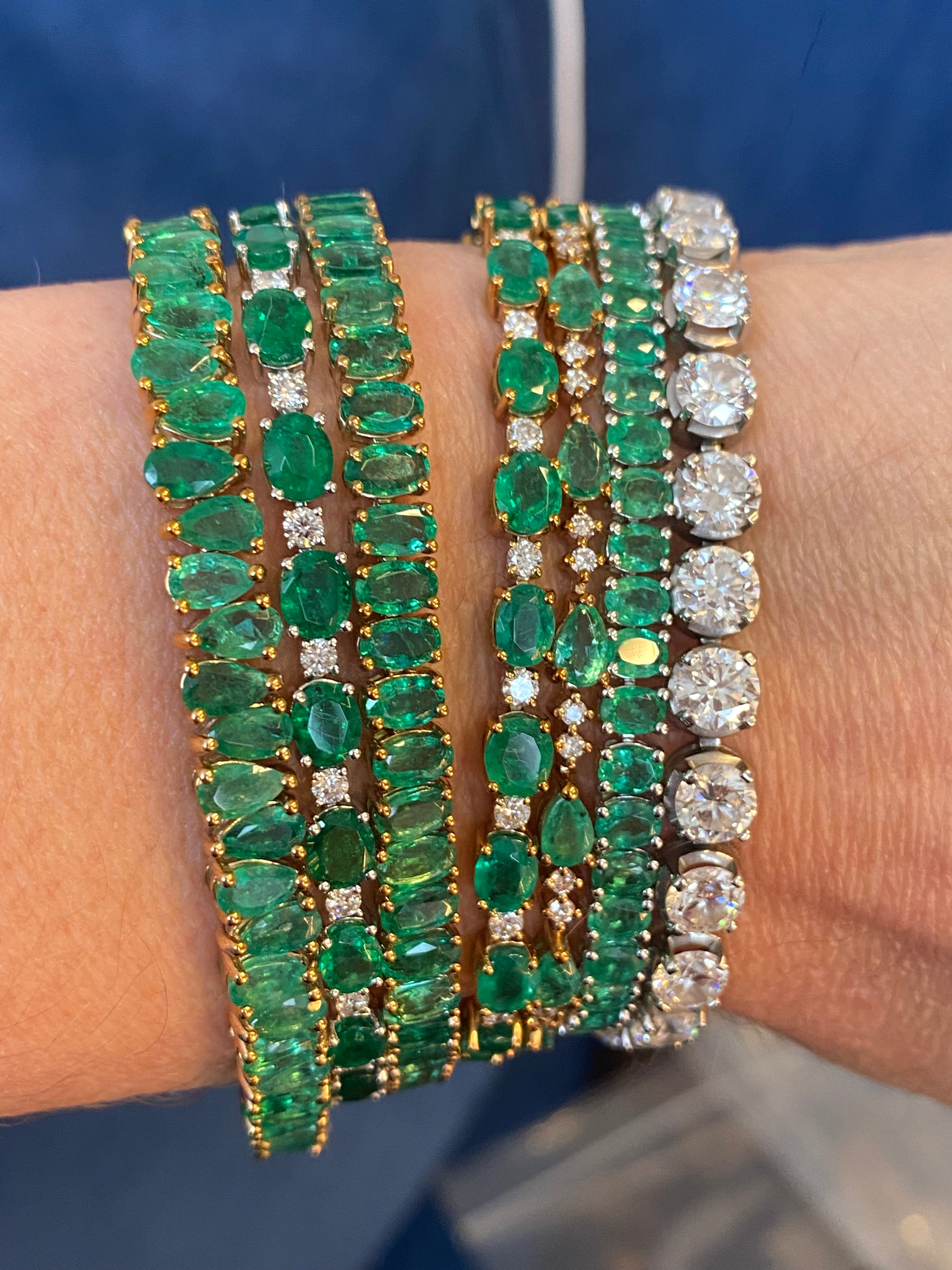 4.22 CTW Emerald and Natural Diamond Line Tennis Bracelet in 9ct Yellow Gold