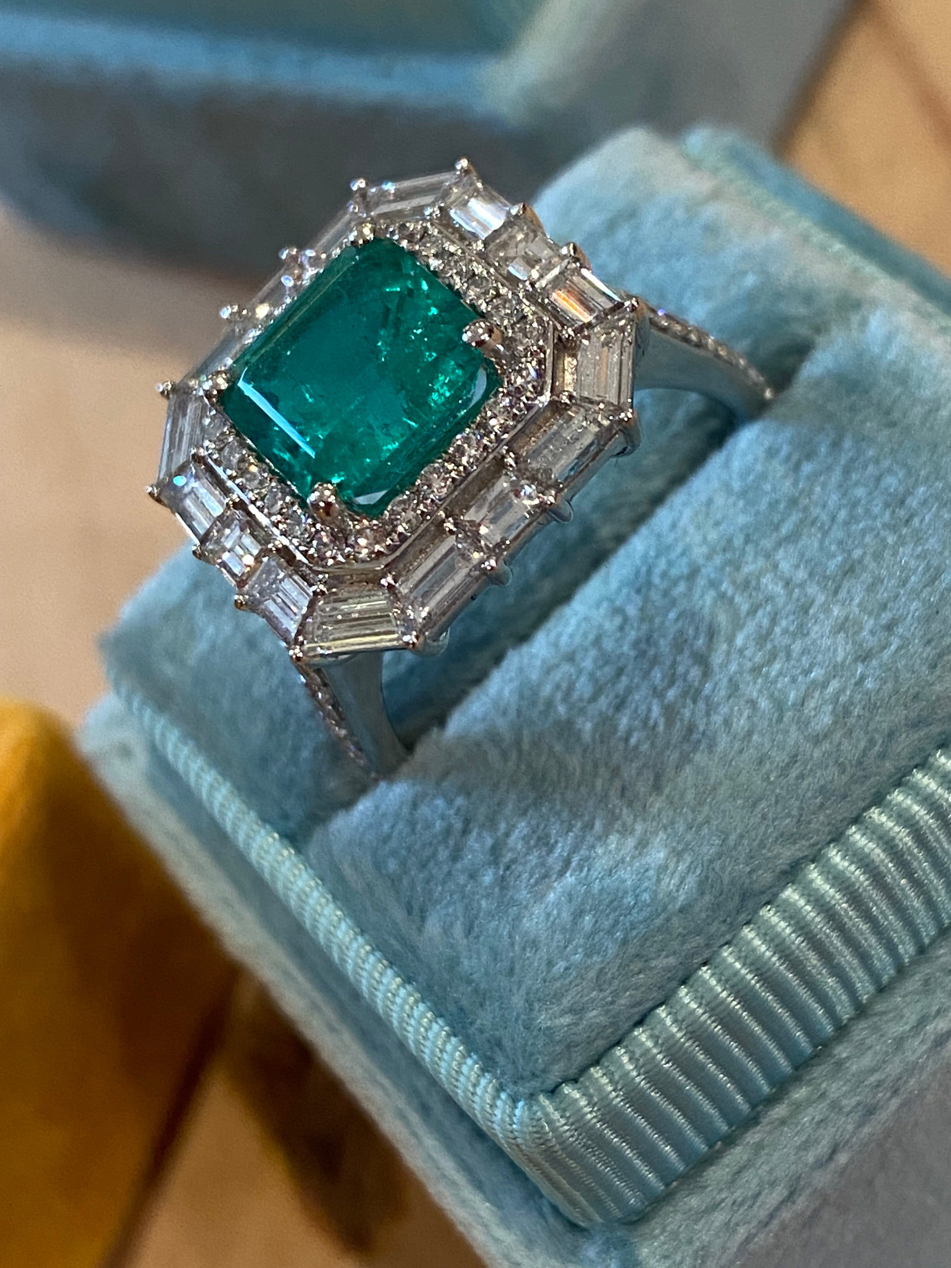 Masterpiece 2.34 Carat Colombian Emerald and 1.67ctw Natural Diamond Ring in Platinum