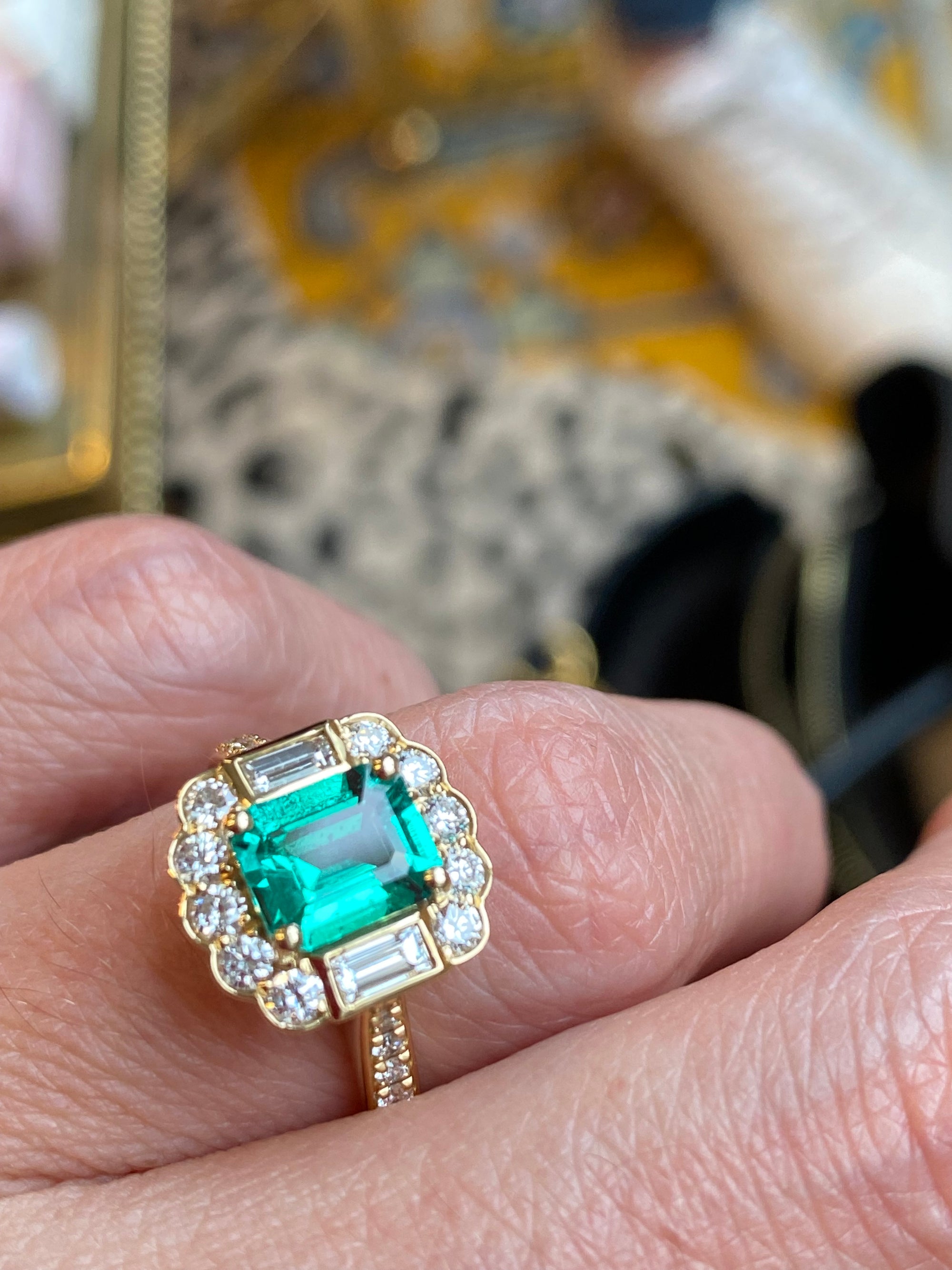 1.17 Carat GIA Colombian Emerald and 0.75ctw Natural Diamond Ring in 18ct Yellow Gold