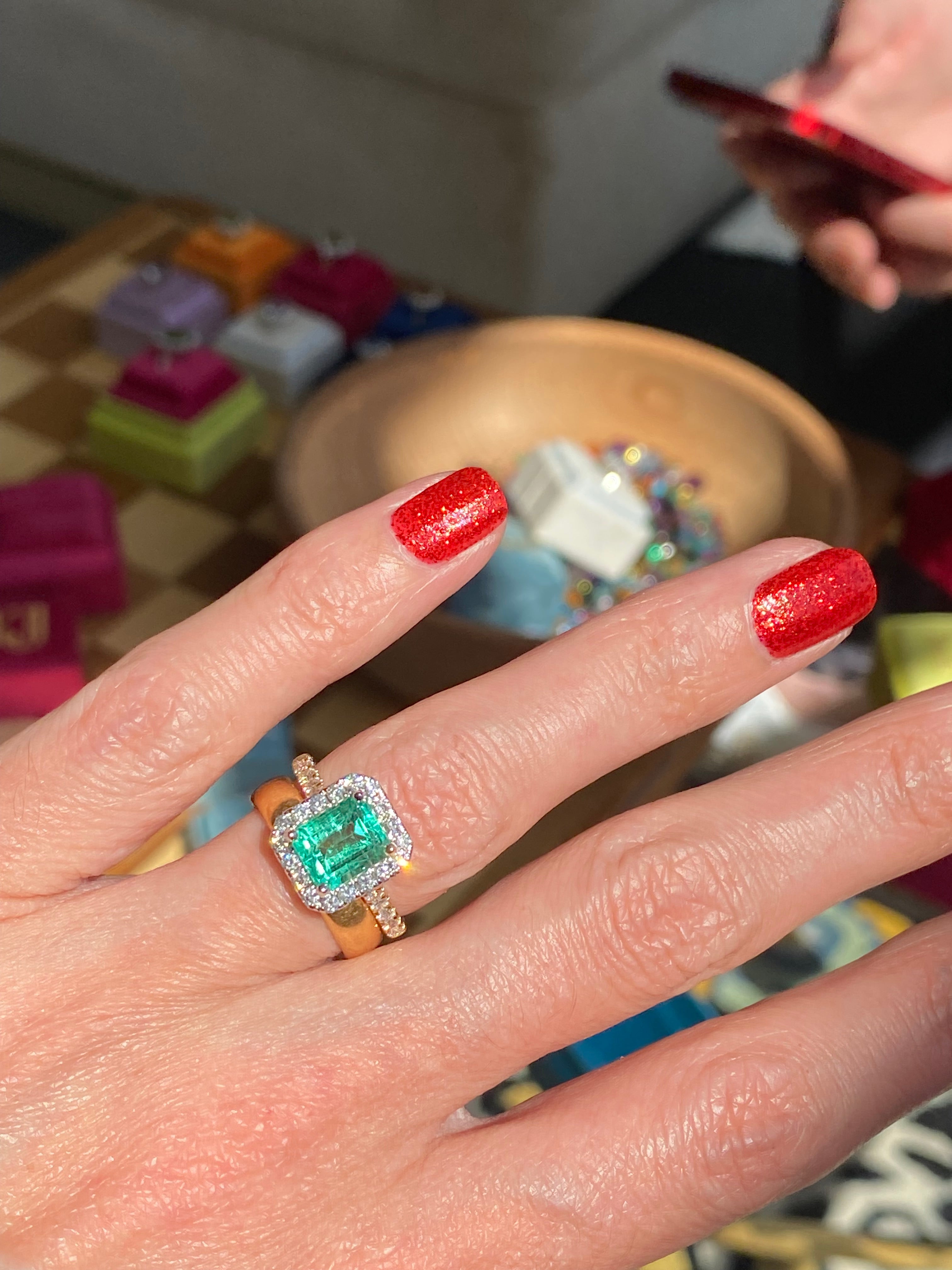 1.64 Carat Colombian Emerald and Natural Diamond Ring in 18ct White and Yellow Gold