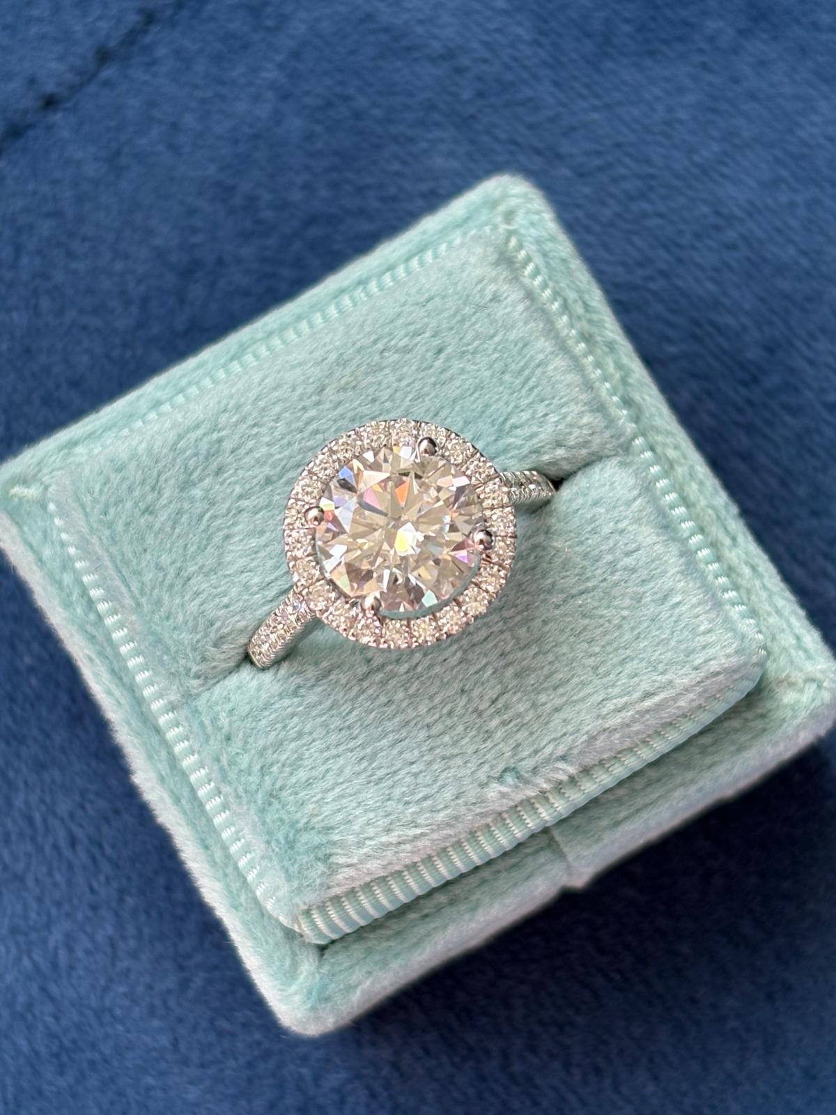3.09 CTW Round Cut Moissanite Halo Engagement Ring in Sterling Silver