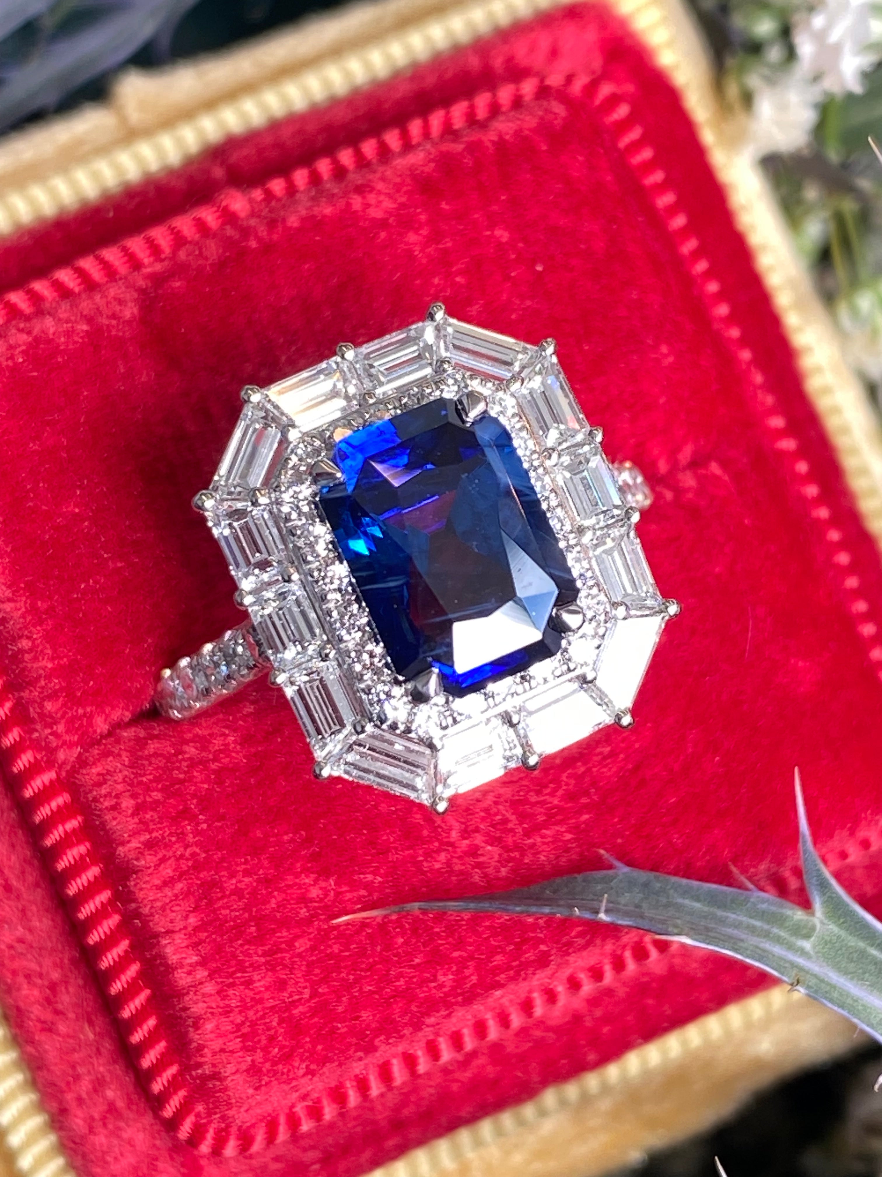 4.58 CTW Ceylon Sapphire and Natural Diamond Ring in Platinum