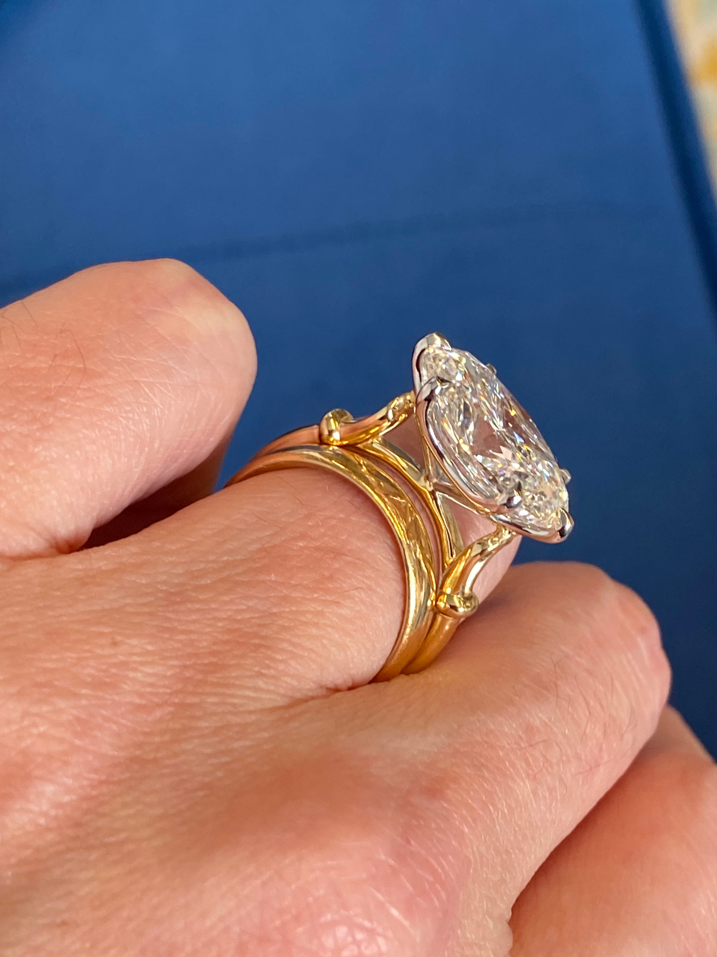 8.01 Carat Oval Cut Lab Diamond East West Solitaire Engagement Ring in 18ct Yellow Gold and Platinum