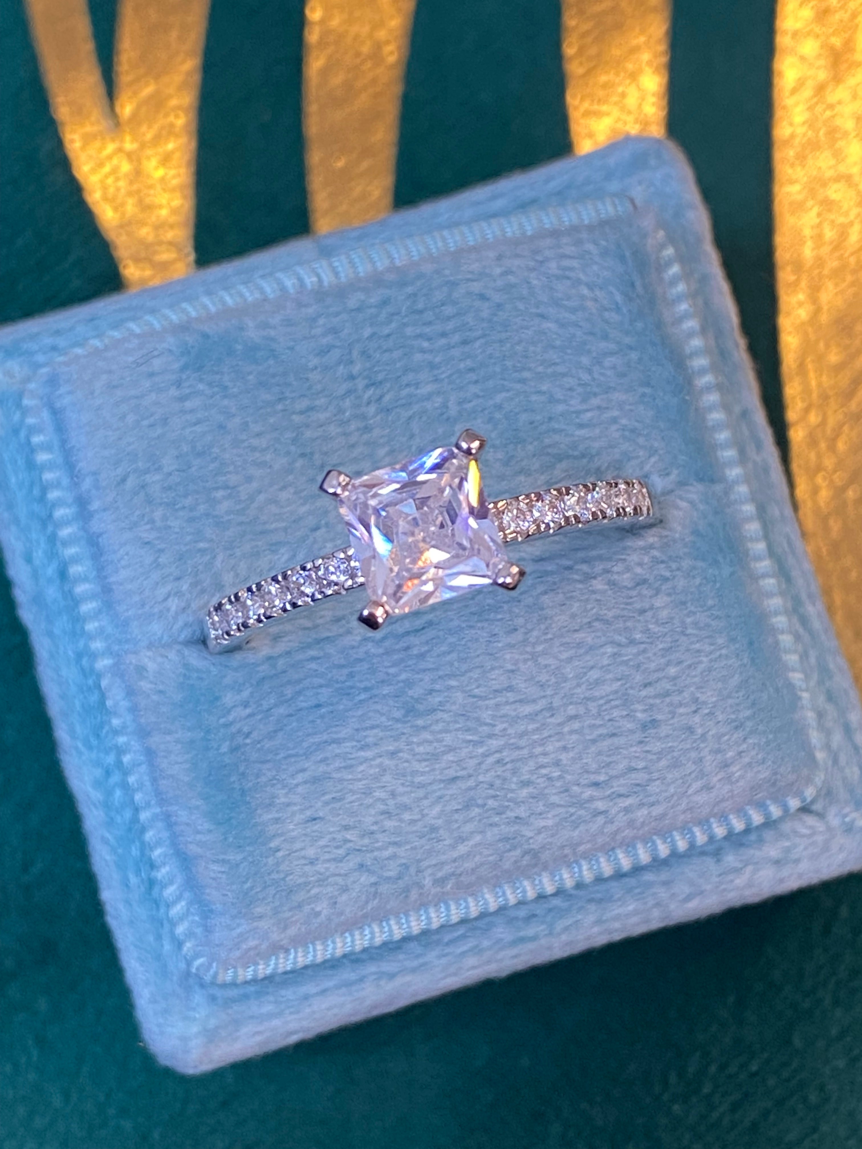 Asscher Cut Solitaire Moissanite Engagement Ring in Sterling Silver