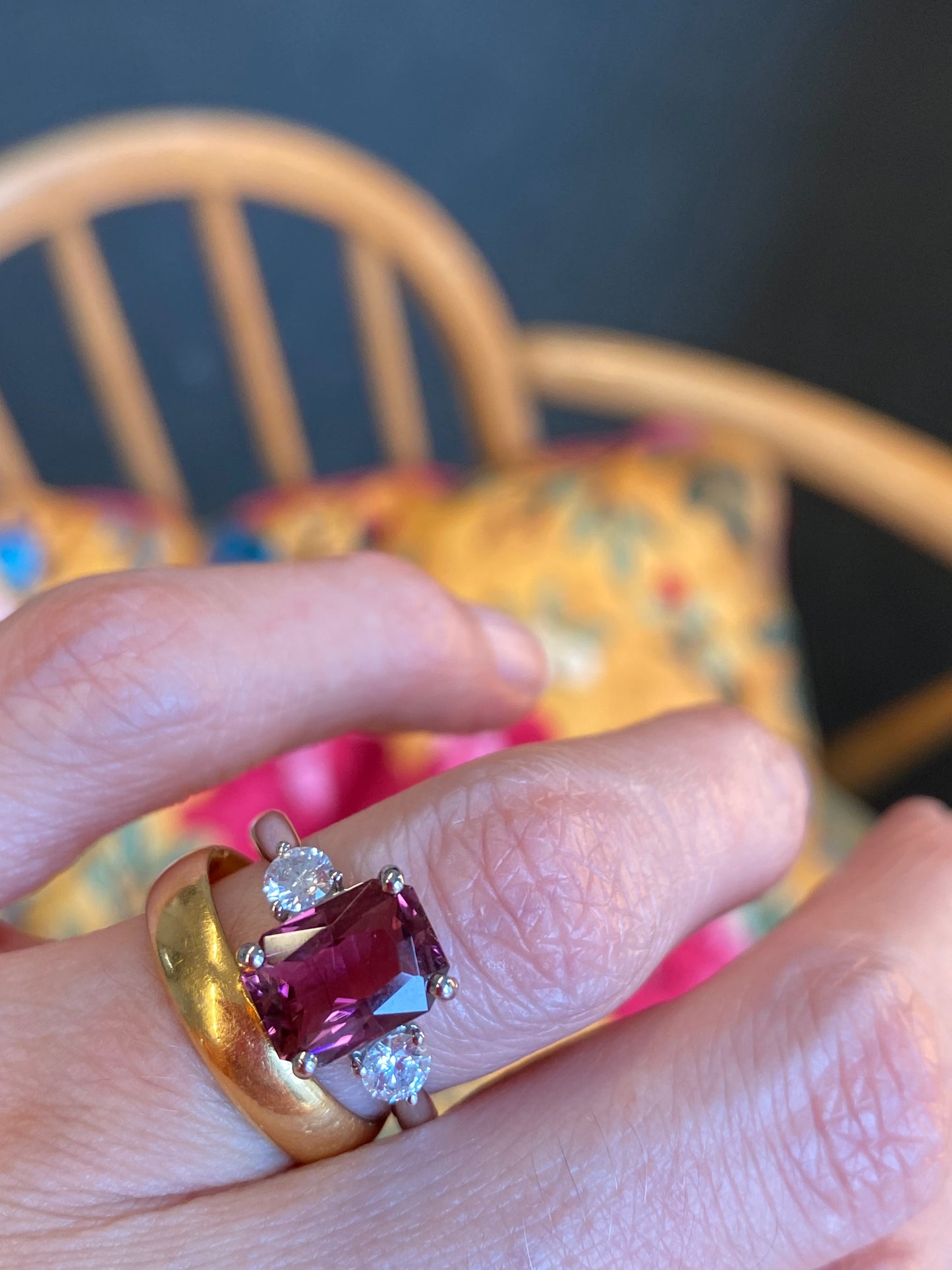 2.46 Carat Cut Pink Tourmaline and Diamond Ring in Platinum